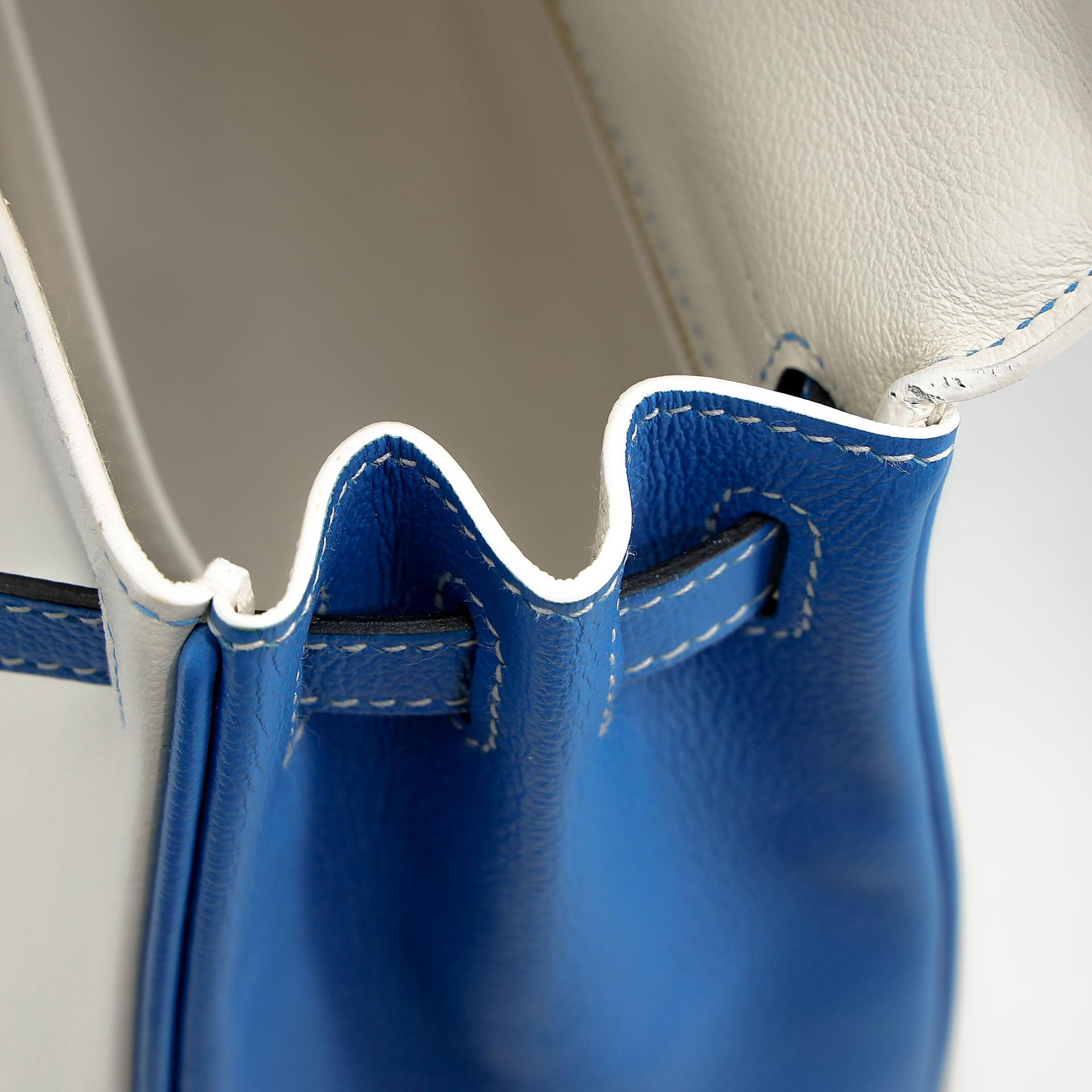 SA超美品 HERMÈS 愛馬仕 馬蹄印定制 Kelly 25 01 純白色 White T7 水妖藍 Bleu Hydra Evercolor皮 拉絲金扣 D刻 2019年 - 20