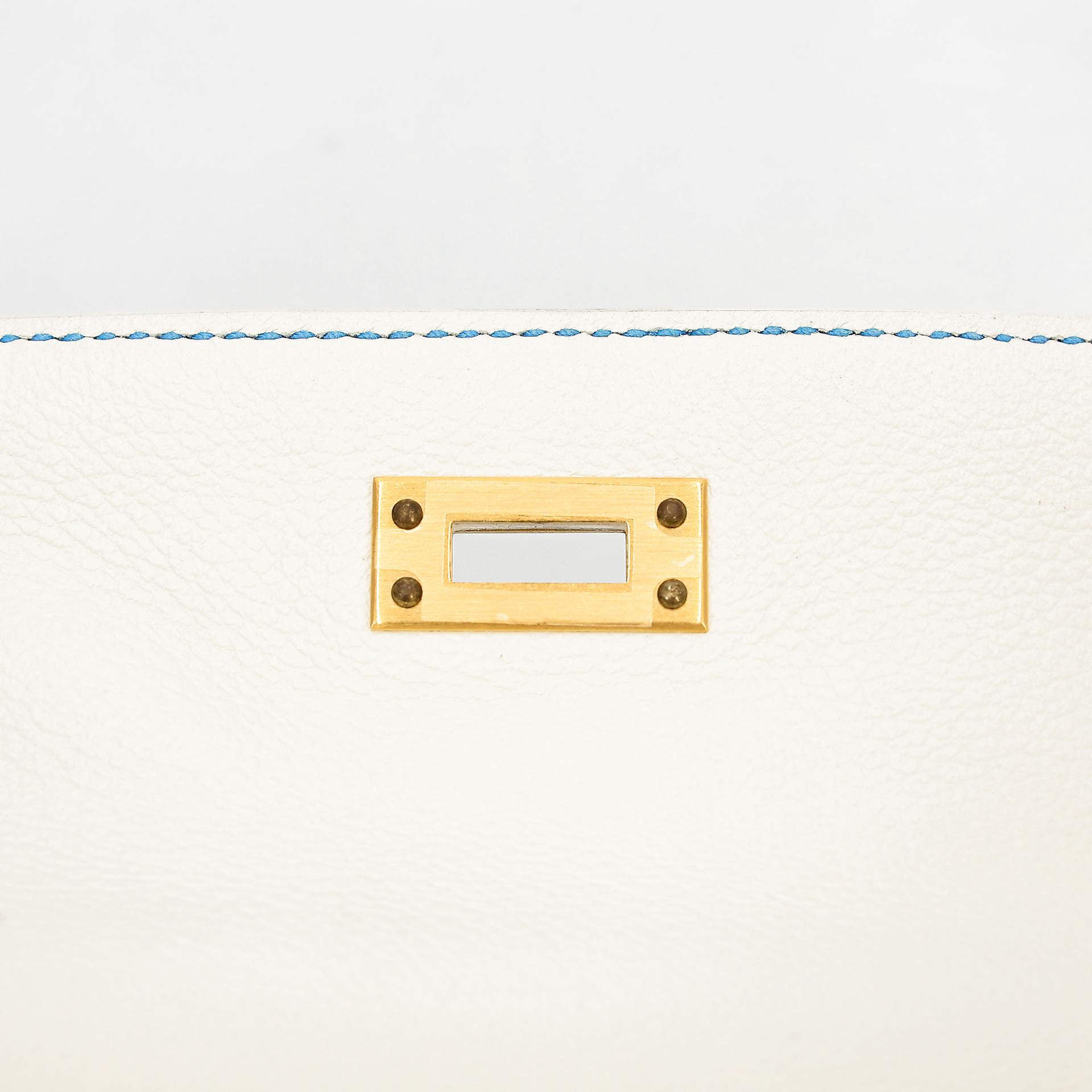 SA超美品 HERMÈS 愛馬仕 馬蹄印定制 Kelly 25 01 純白色 White T7 水妖藍 Bleu Hydra Evercolor皮 拉絲金扣 D刻 2019年 - 16