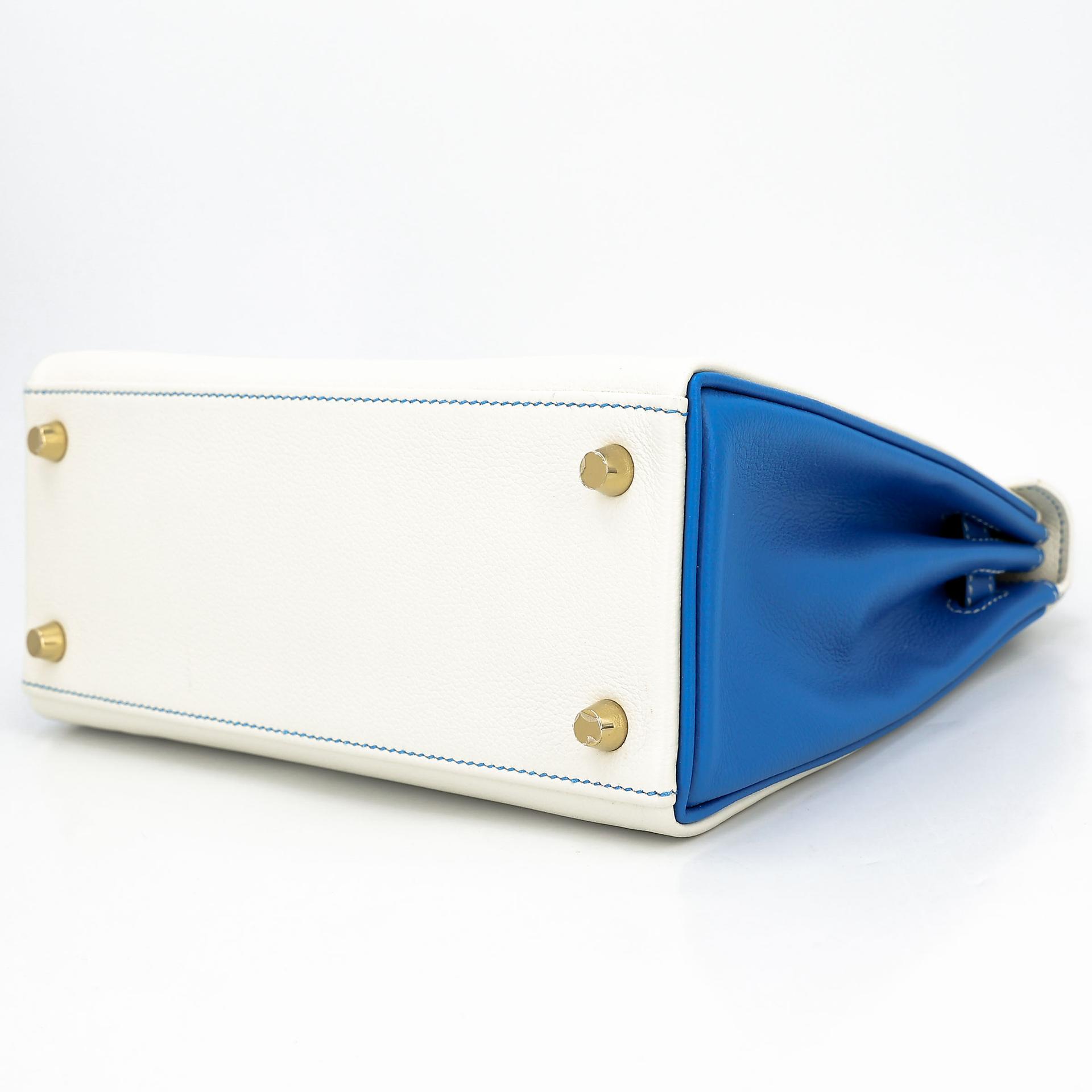 SA超美品 HERMÈS 愛馬仕 馬蹄印定制 Kelly 25 01 純白色 White T7 水妖藍 Bleu Hydra Evercolor皮 拉絲金扣 D刻 2019年 - 5