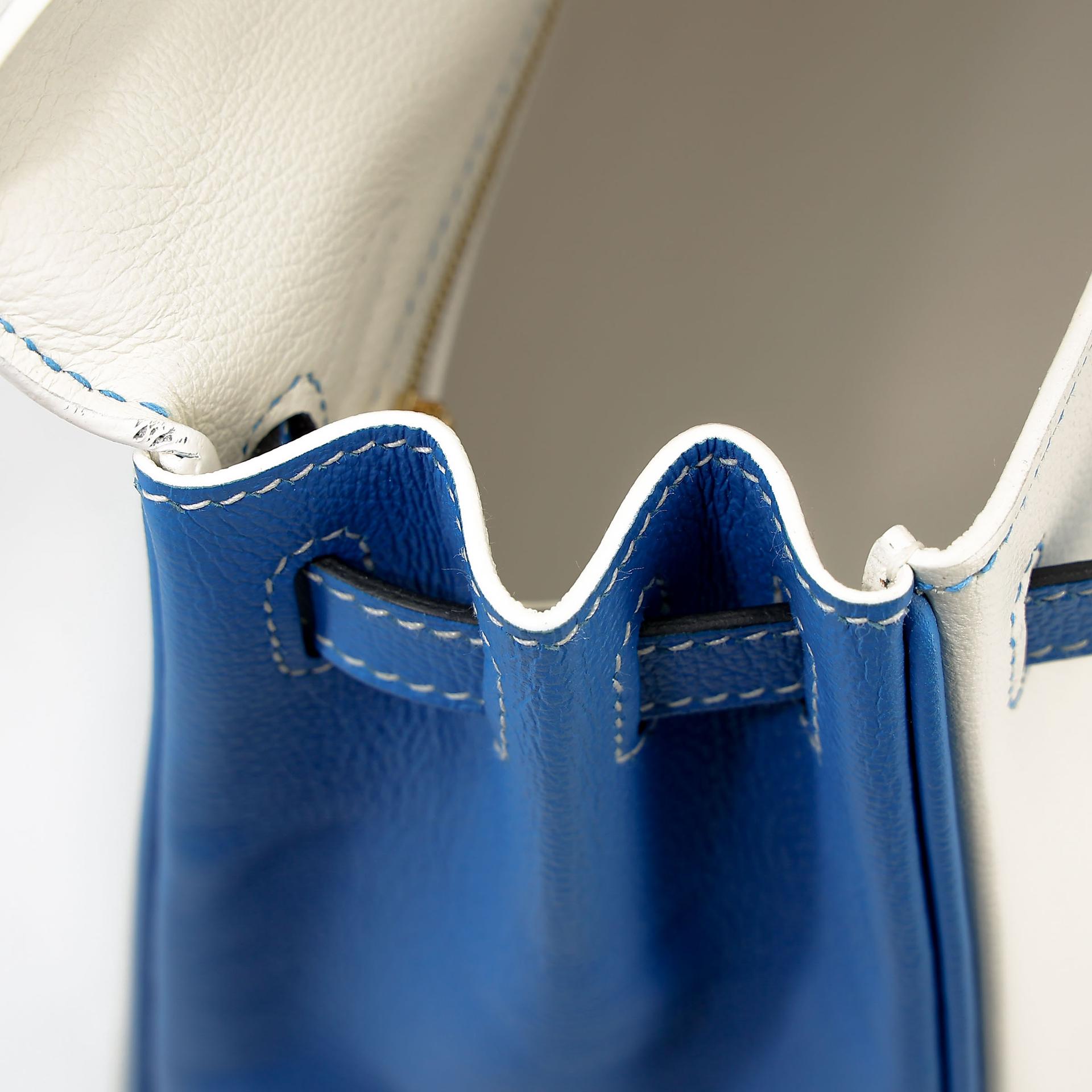 SA超美品 HERMÈS 愛馬仕 馬蹄印定制 Kelly 25 01 純白色 White T7 水妖藍 Bleu Hydra Evercolor皮 拉絲金扣 D刻 2019年 - 21