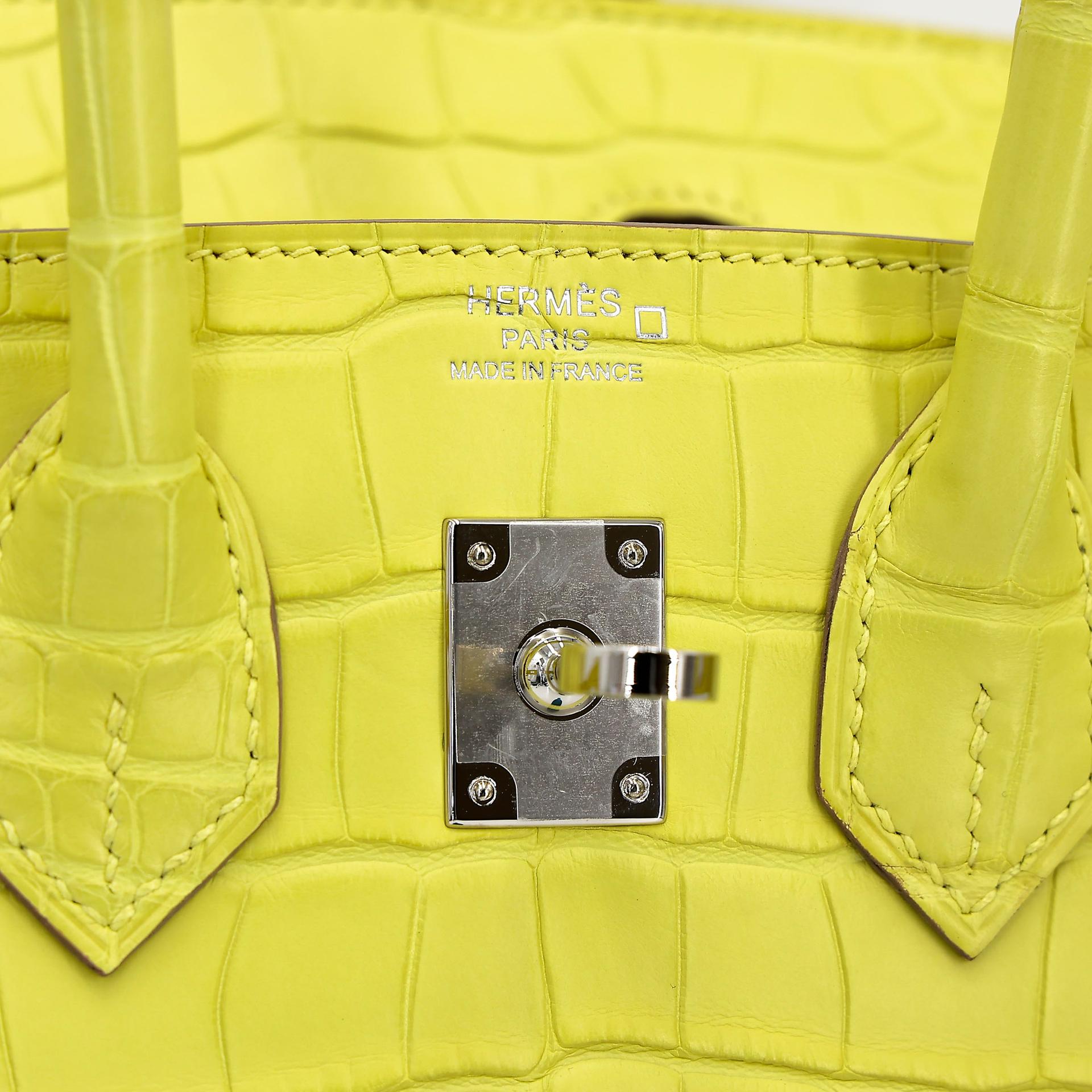 Unused ( Rank NS ) HERMÈS Birkin 25 Lime (9R) Matte Alligator Palladium hardware B (2023) - 11