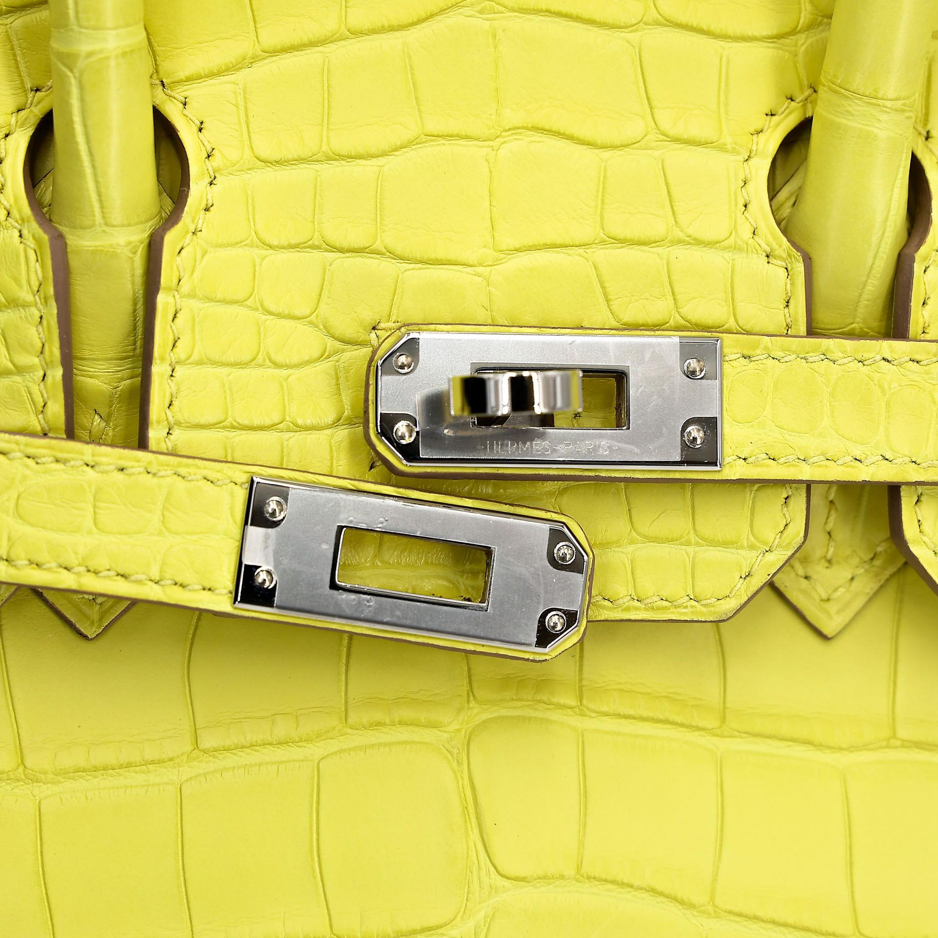 Unused ( Rank NS ) HERMÈS Birkin 25 Lime (9R) Matte Alligator Palladium hardware B (2023) - 9