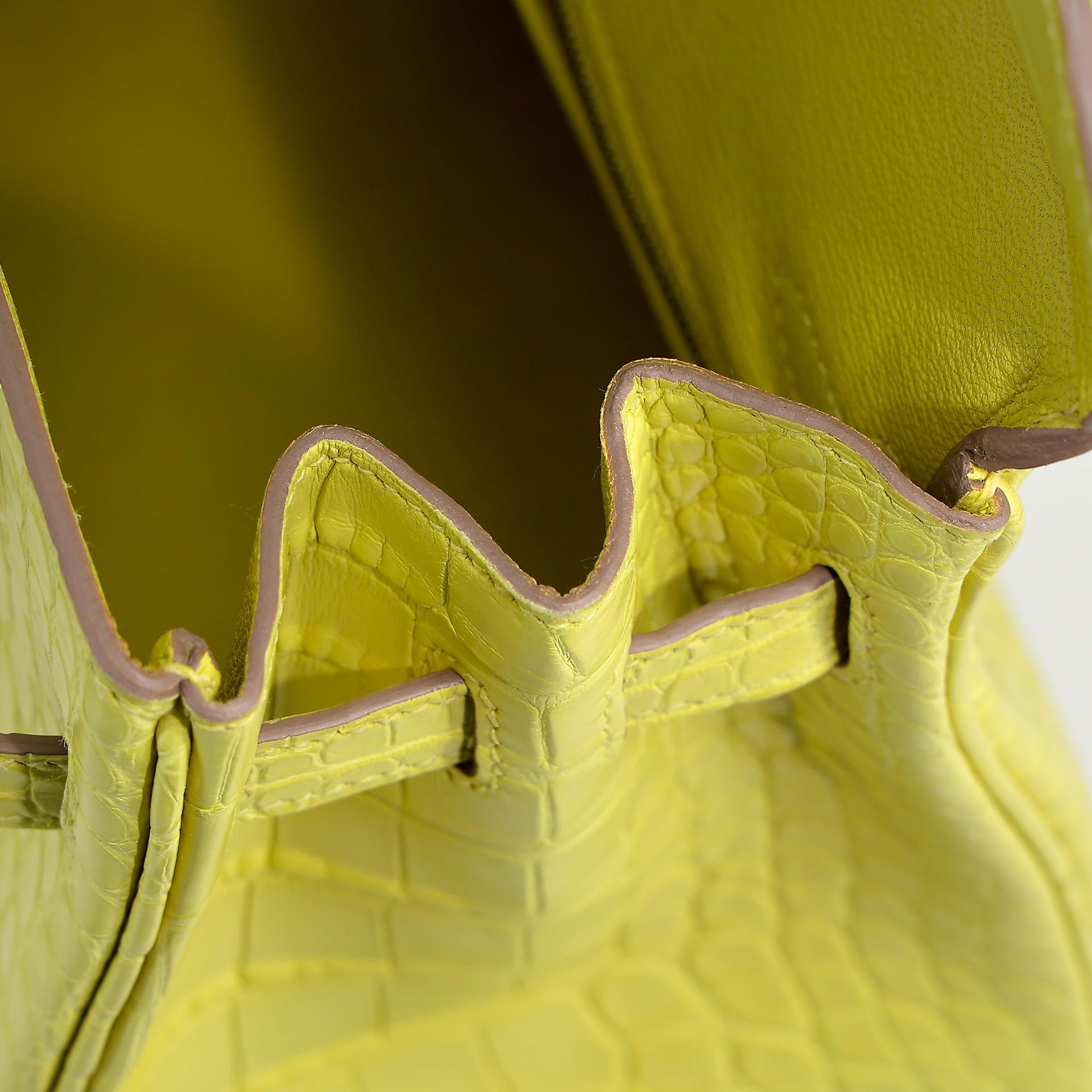 Unused ( Rank NS ) HERMÈS Birkin 25 Lime (9R) Matte Alligator Palladium hardware B (2023) - 13