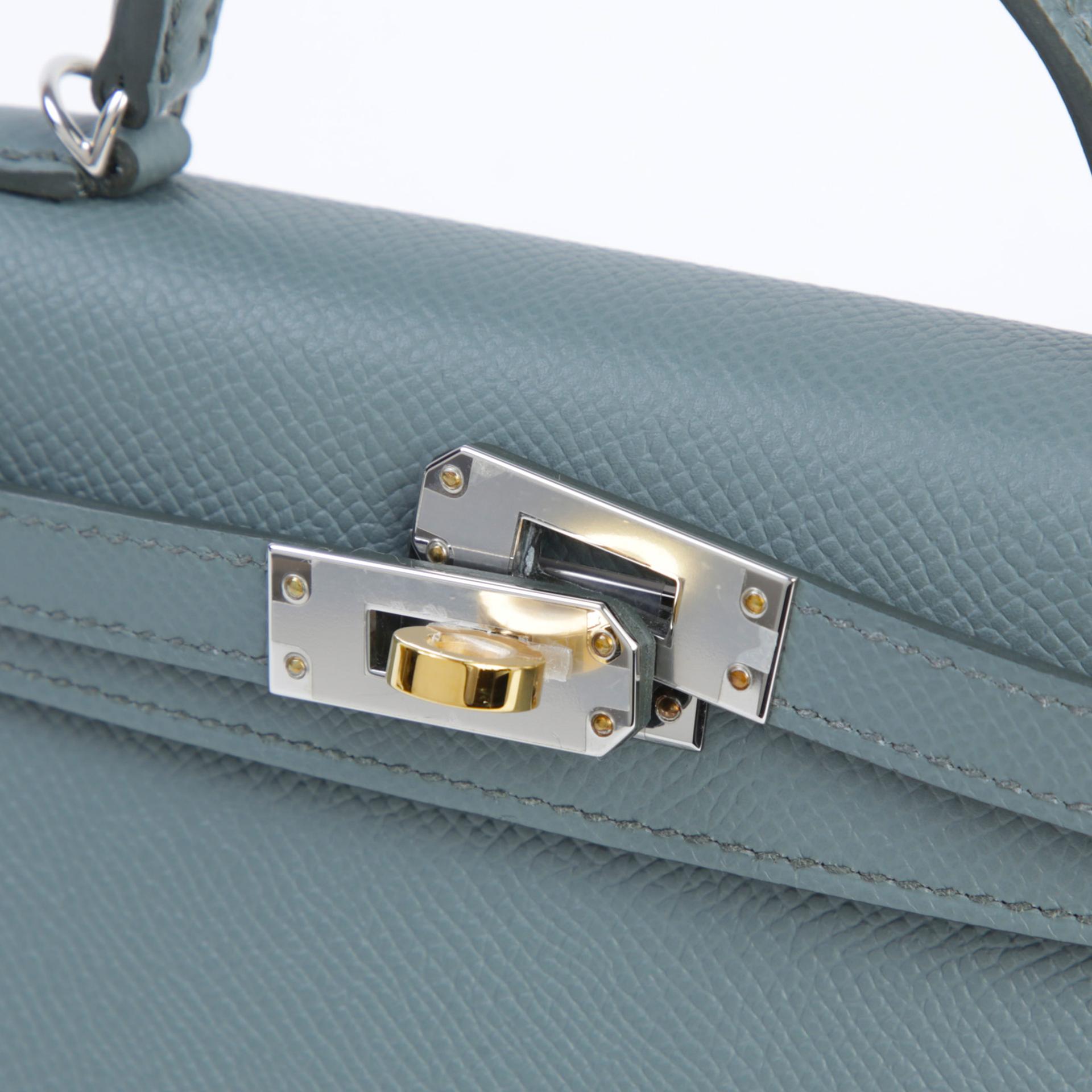 Very Good ( Rank A) HERMÈS Mini Kelly II Vert Amande (63) Epsom Electrum hardware K (2025) - 8