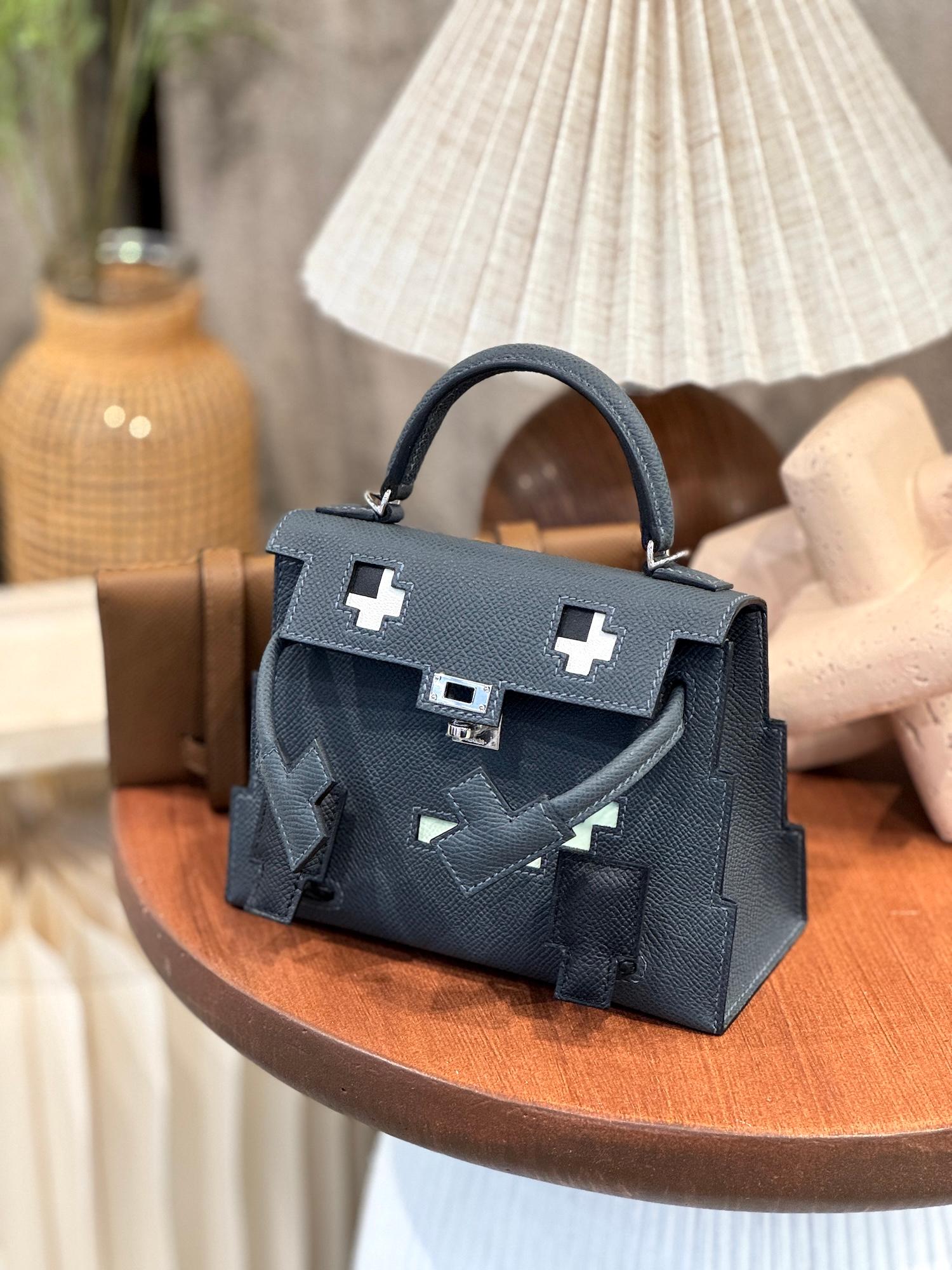 Brand New ( Rank N ) HERMÈS Limited Edition Kelly Doll Picto Gris misty (H0) Noir (89) Vert Fizz (0S) Alezan (3G) Epsom Palladium hardware W (2024) - 3
