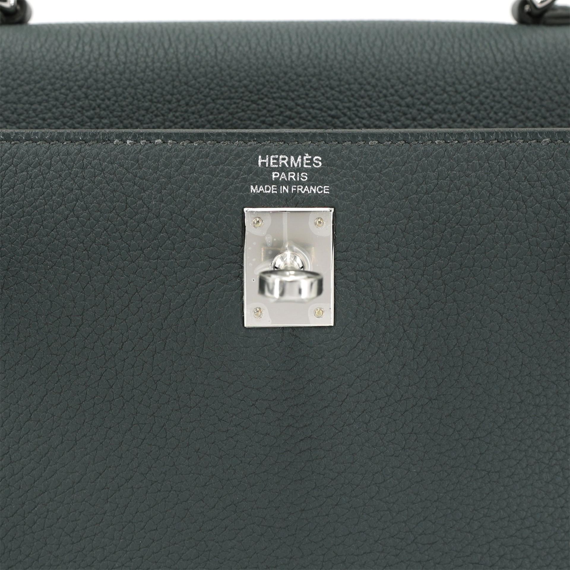 Brand New ( Rank N ) HERMÈS Kelly 25 Vert Mangrove (Q0) Togo Palladium hardware K (2025) - 10