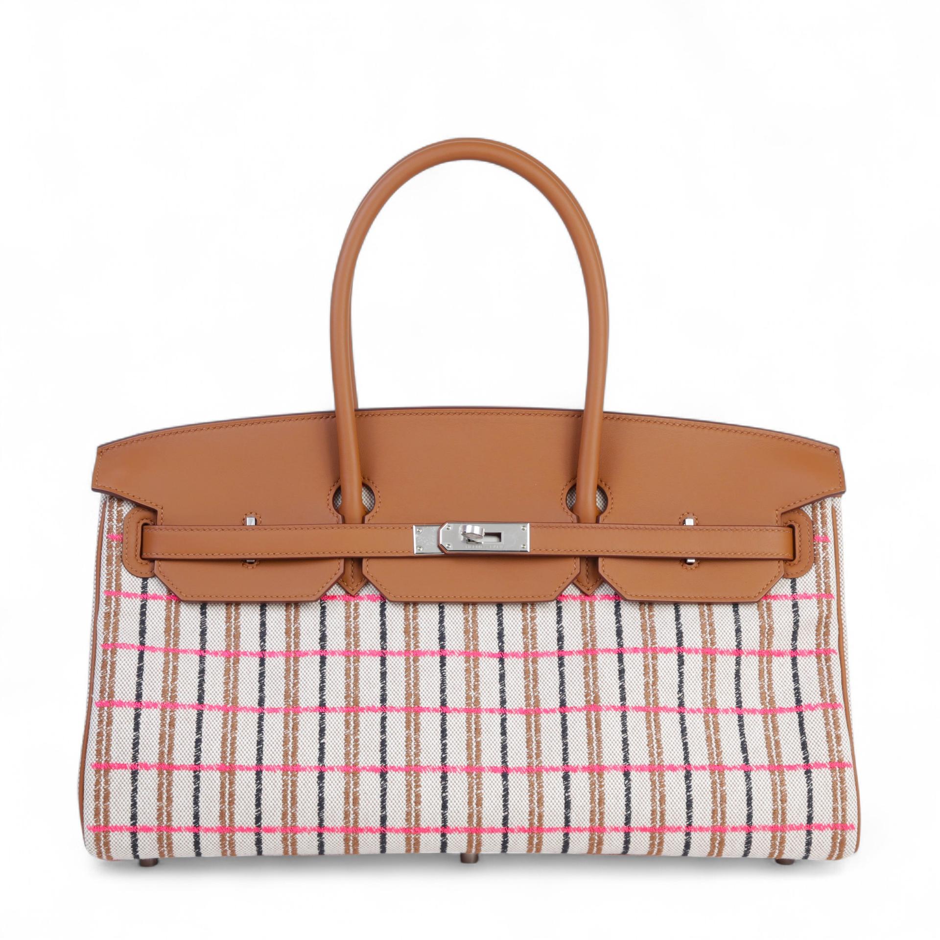 Brand New ( Rank N ) HERMÈS Shoulder Birkin Light 39 Gold (37) Ecru Swift Toile H canvas Palladium hardware W (2024) - 1