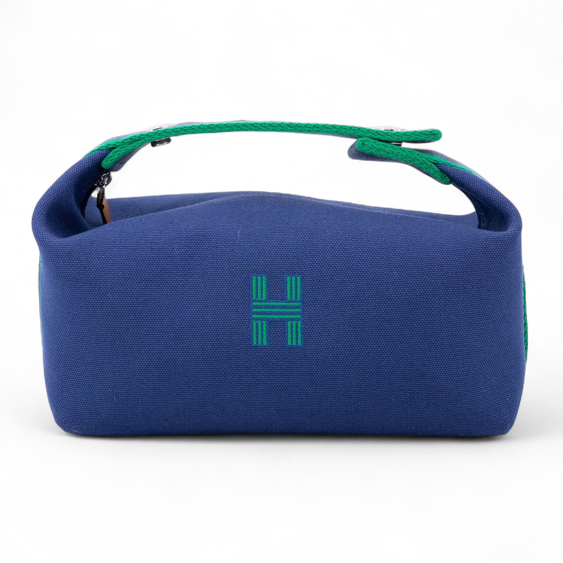 Brand New ( Rank N ) HERMÈS Bride-a-Brac Case PM Blue Cotton Palladium hardware - 1