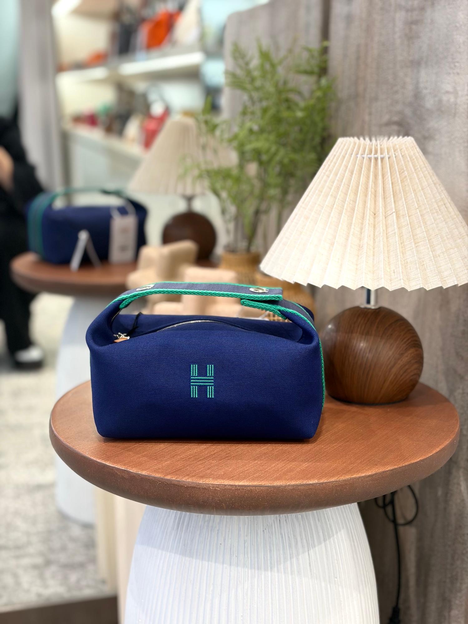 Brand New ( Rank N ) HERMÈS Bride-a-Brac Case PM Blue Cotton Palladium hardware - 4