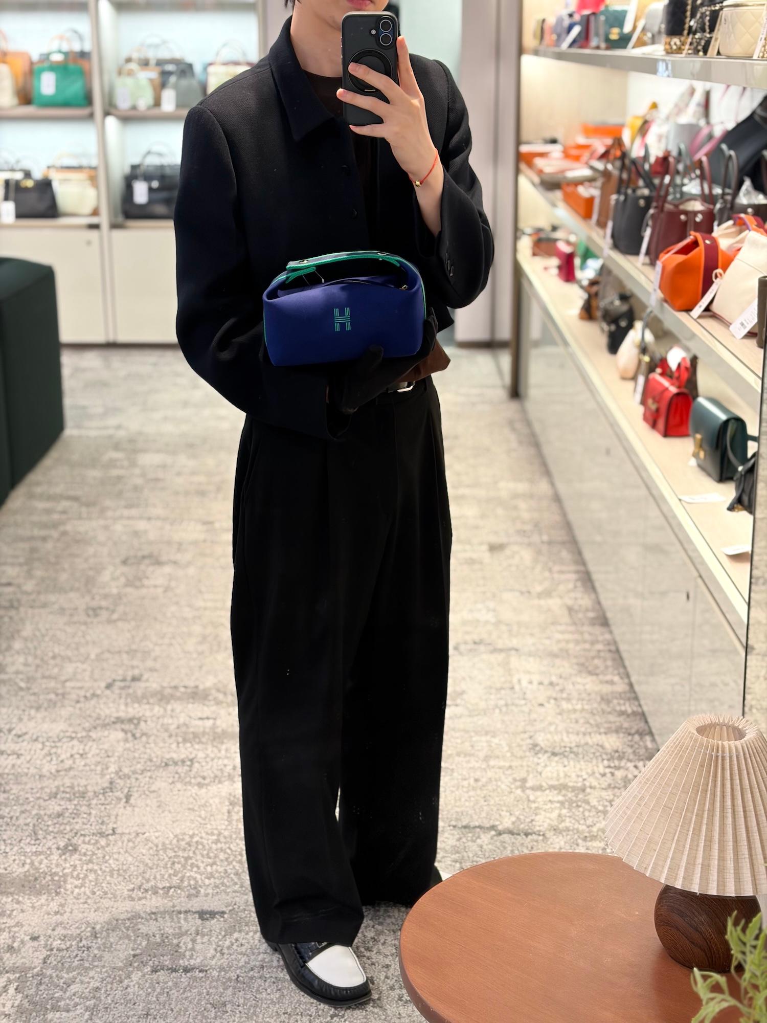 Brand New ( Rank N ) HERMÈS Bride-a-Brac Case PM Blue Cotton Palladium hardware - 3