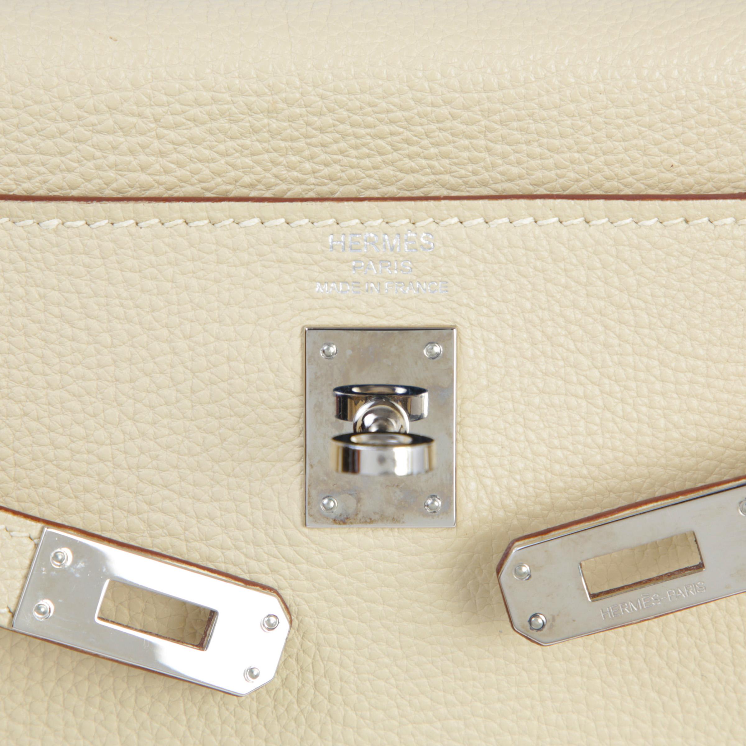 Very Good ( Rank A) HERMÈS Kelly 25 Parchemin (3C) Togo Palladium hardware Square K (2007) - 10