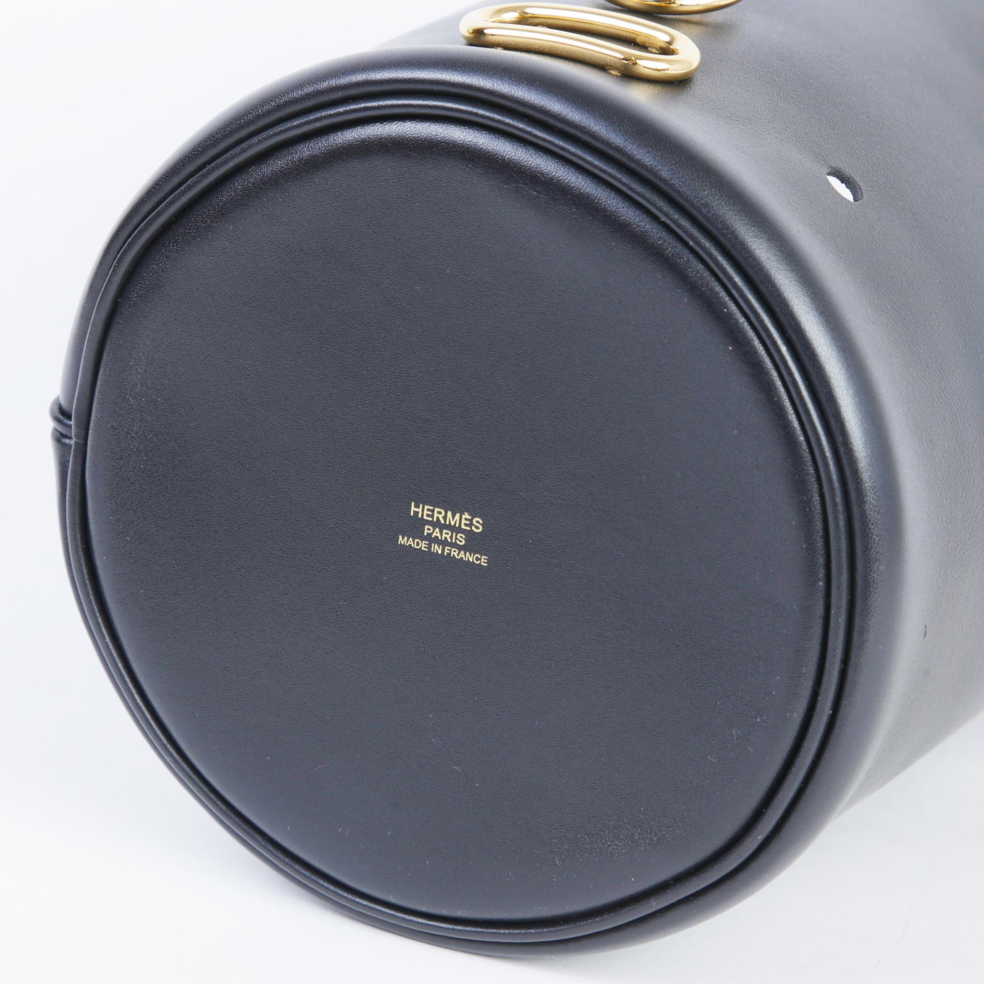 Unused ( Rank NS ) HERMÈS Sac De Mangeoire Play Bucket Bag Noir (89) Tadelakt Gold hardware - 6