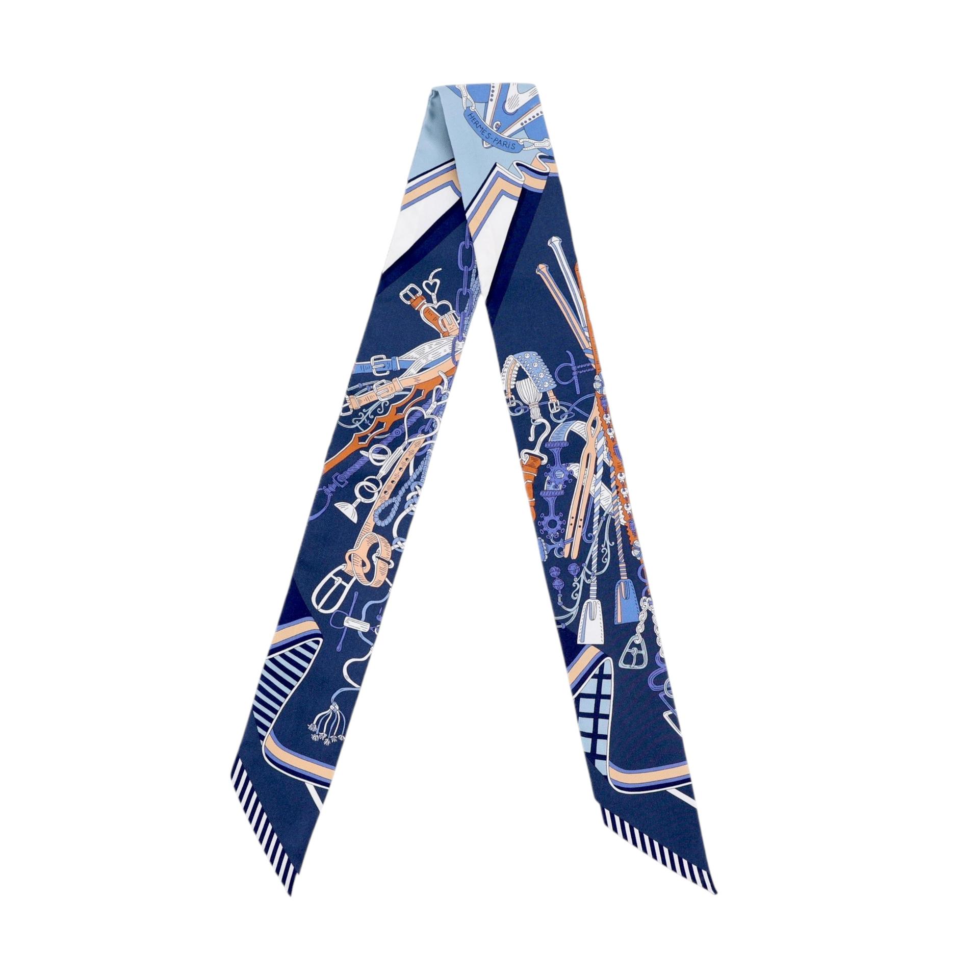 Brand New ( Rank N ) HERMÈS Twilly Bouquets Sellier Blue Silk - 1