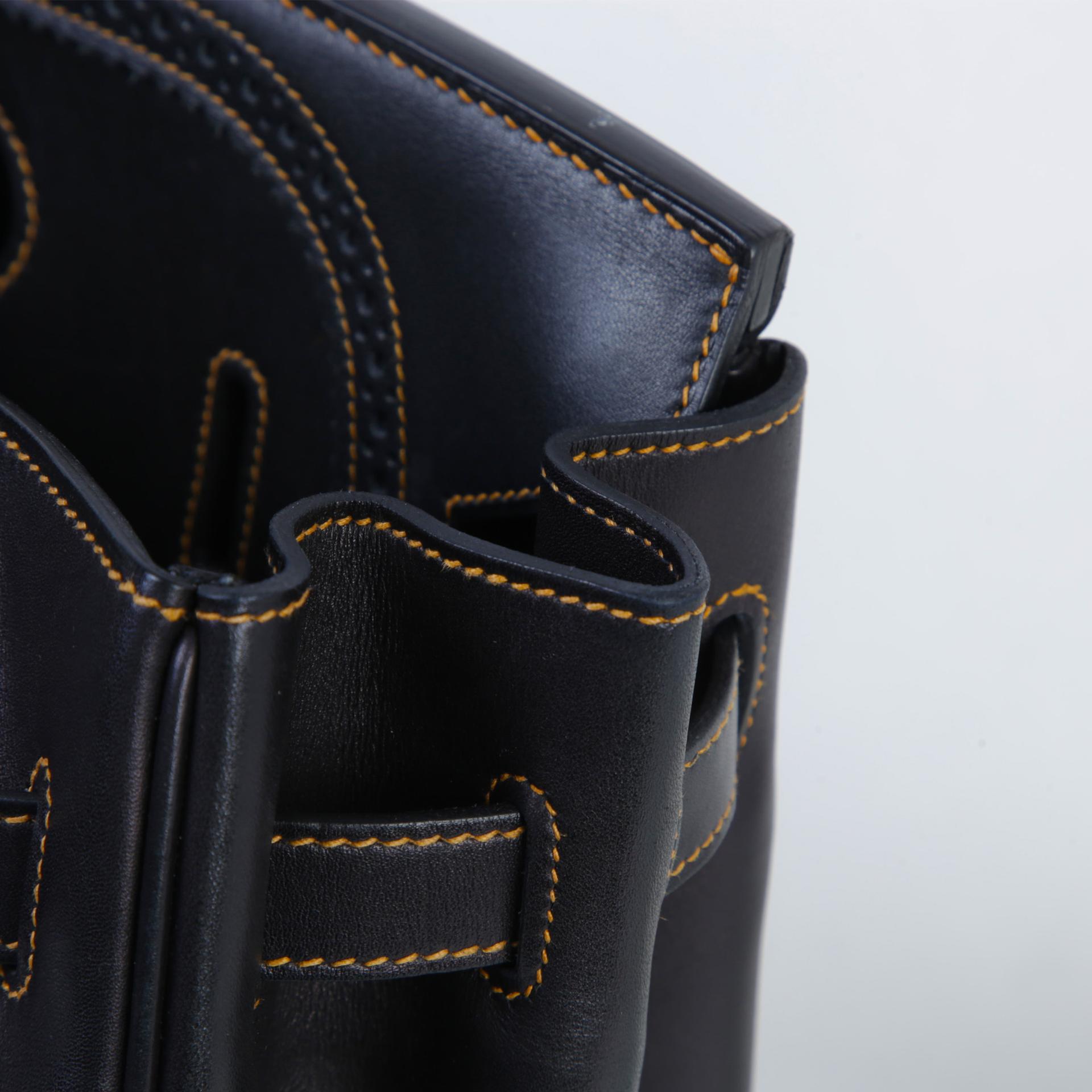 中古AB HERMÈS 愛馬仕 Birkin Ghillies 35 89 黑色 Noir (Black) Fonce Denim Evercalf皮 Toile H 帆布 拉絲銀扣 □P刻 2012年 - 13