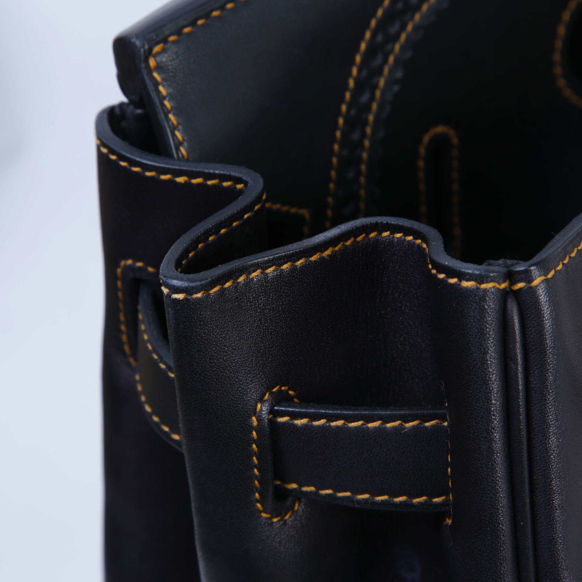 中古AB HERMÈS 愛馬仕 Birkin Ghillies 35 89 黑色 Noir (Black) Fonce Denim Evercalf皮 Toile H 帆布 拉絲銀扣 □P刻 2012年 - 14