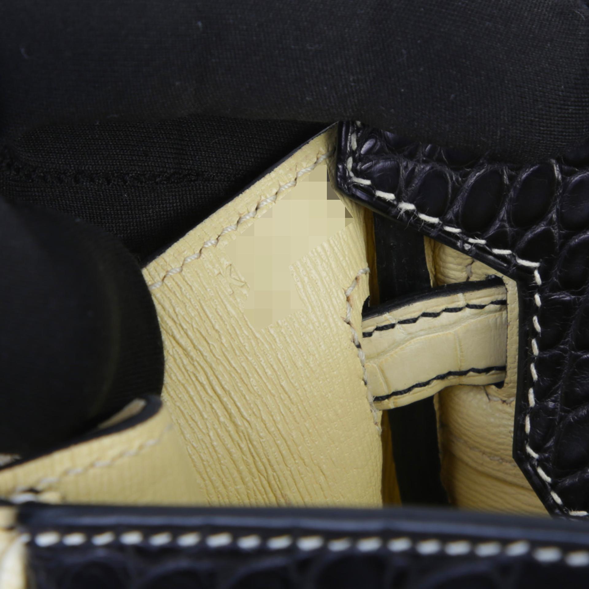 未使用保存品 HERMÈS 愛馬仕 馬蹄印定制 Birkin 25 89 黑色 Noir (Black) Y1 香草色 Vanille □ 短吻鱷 霧面 拉絲銀扣 K刻 2025年 - 13