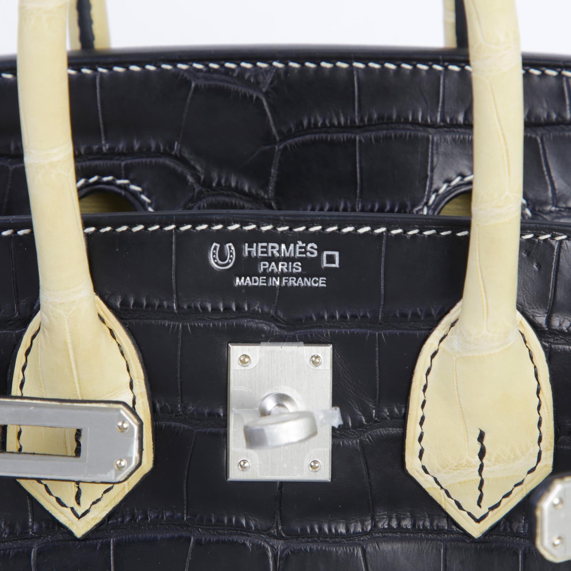 未使用保存品 HERMÈS 愛馬仕 馬蹄印定制 Birkin 25 89 黑色 Noir (Black) Y1 香草色 Vanille □ 短吻鱷 霧面 拉絲銀扣 K刻 2025年 - 9
