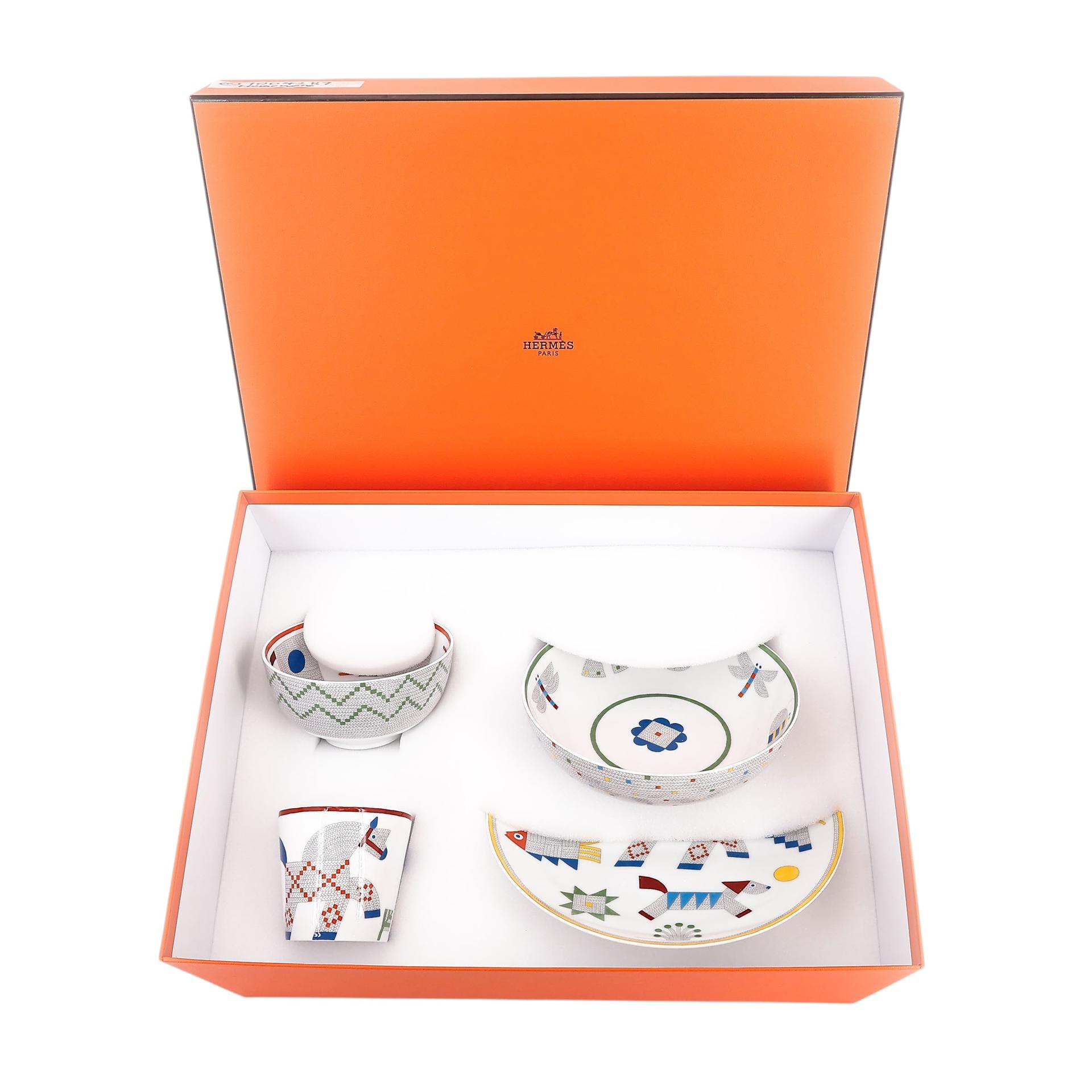 Unused ( Rank NS ) HERMÈS Animaux Nattes Tableware set of 4 pieces White Porcelain - 1