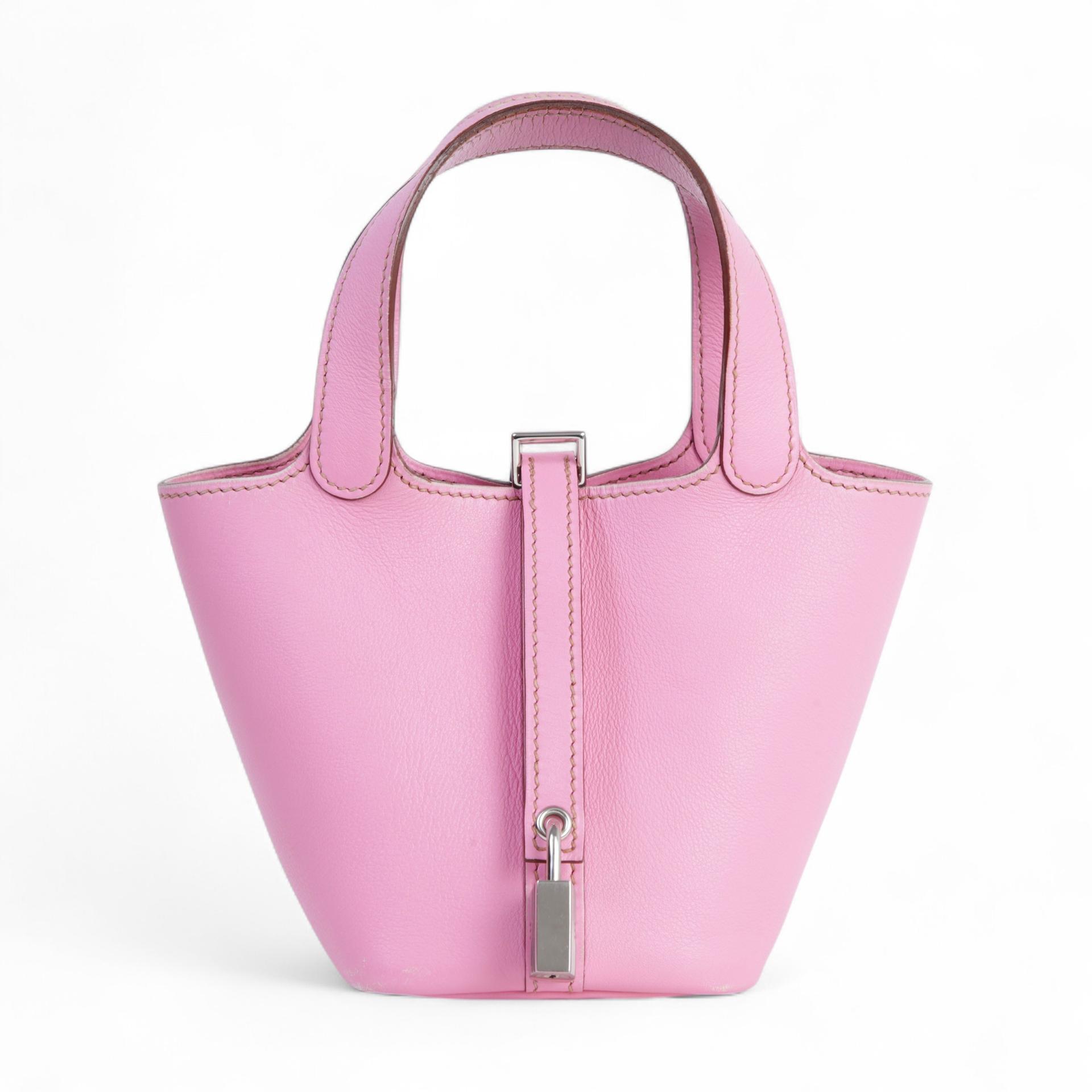 Good ( Rank AB) HERMÈS Picotin Lock Micro 14 Pink (5P) Evercolor Palladium hardware Square N (2010) - 1