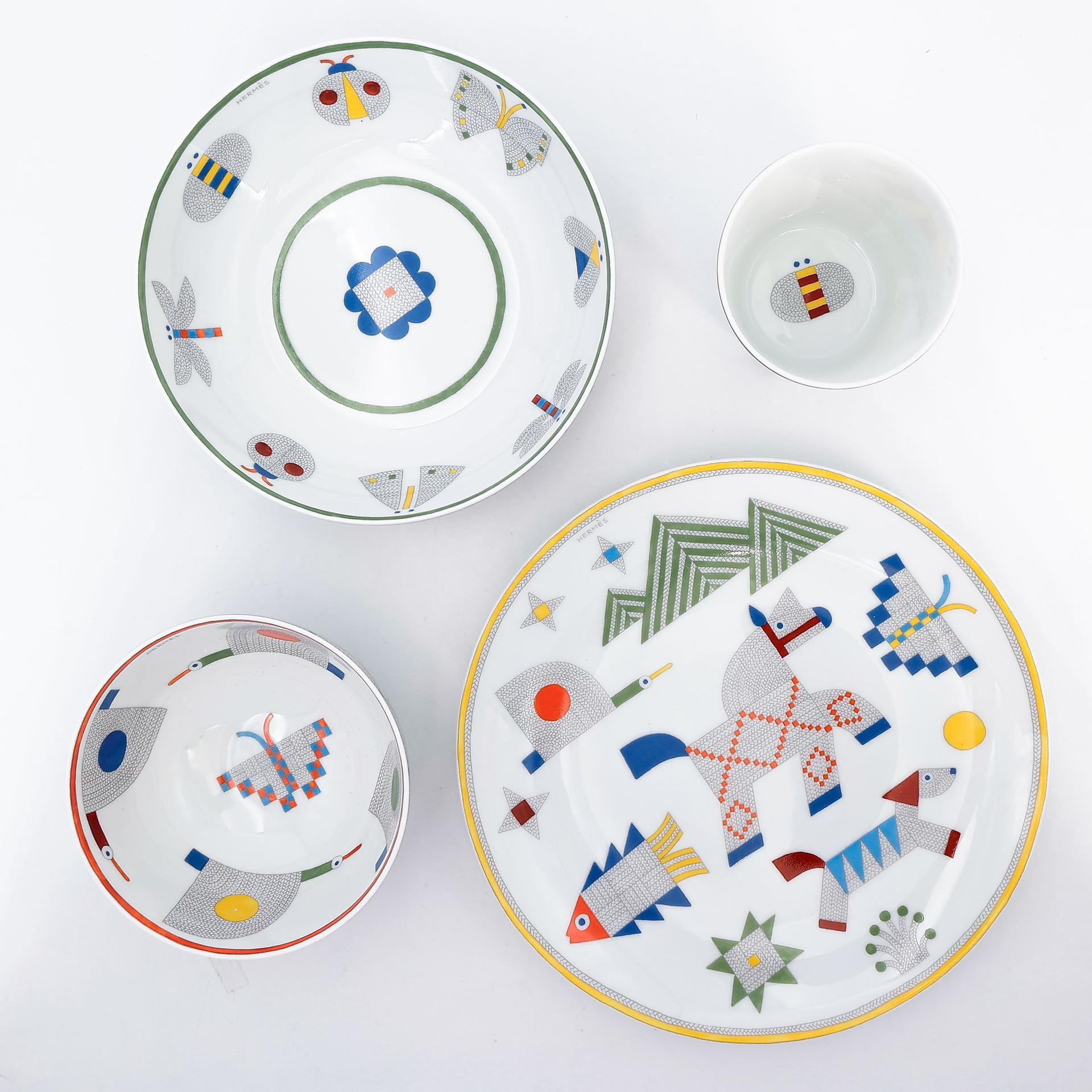 Animaux Nattes Tableware set of 4 pieces White