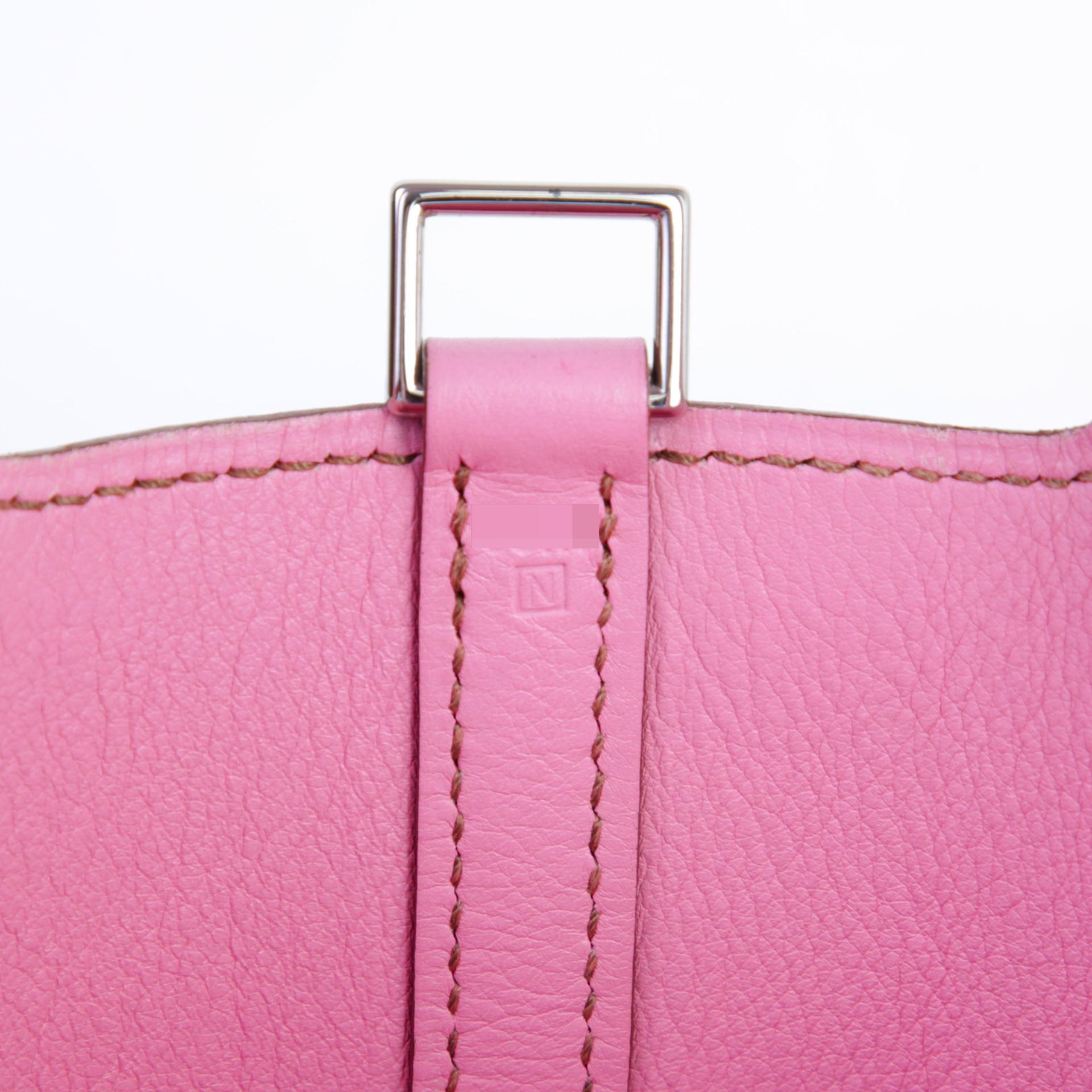 Good ( Rank AB) HERMÈS Picotin Lock Micro 14 Pink (5P) Evercolor Palladium hardware Square N (2010) - 12