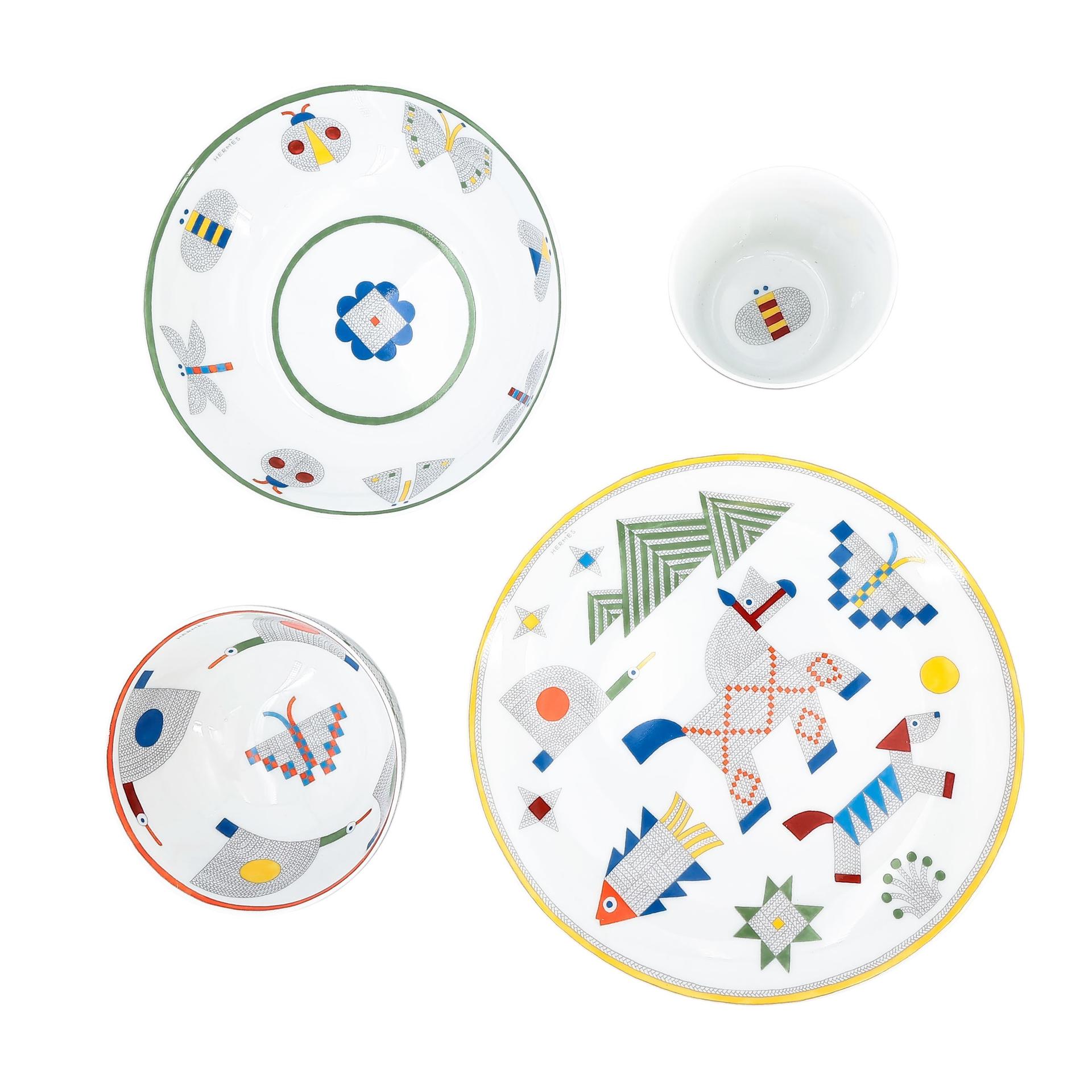 Animaux Nattes Tableware set of 4 pieces White
