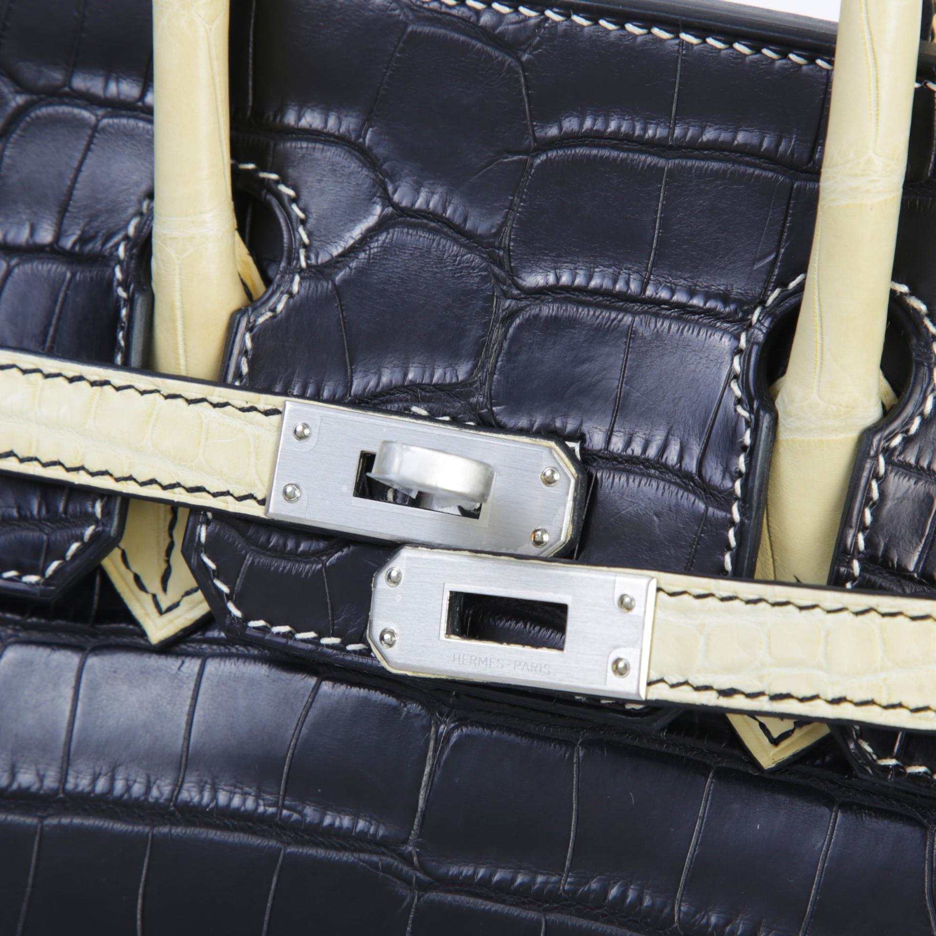 未使用保存品 HERMÈS 愛馬仕 馬蹄印定制 Birkin 25 89 黑色 Noir (Black) Y1 香草色 Vanille □ 短吻鱷 霧面 拉絲銀扣 K刻 2025年 - 8