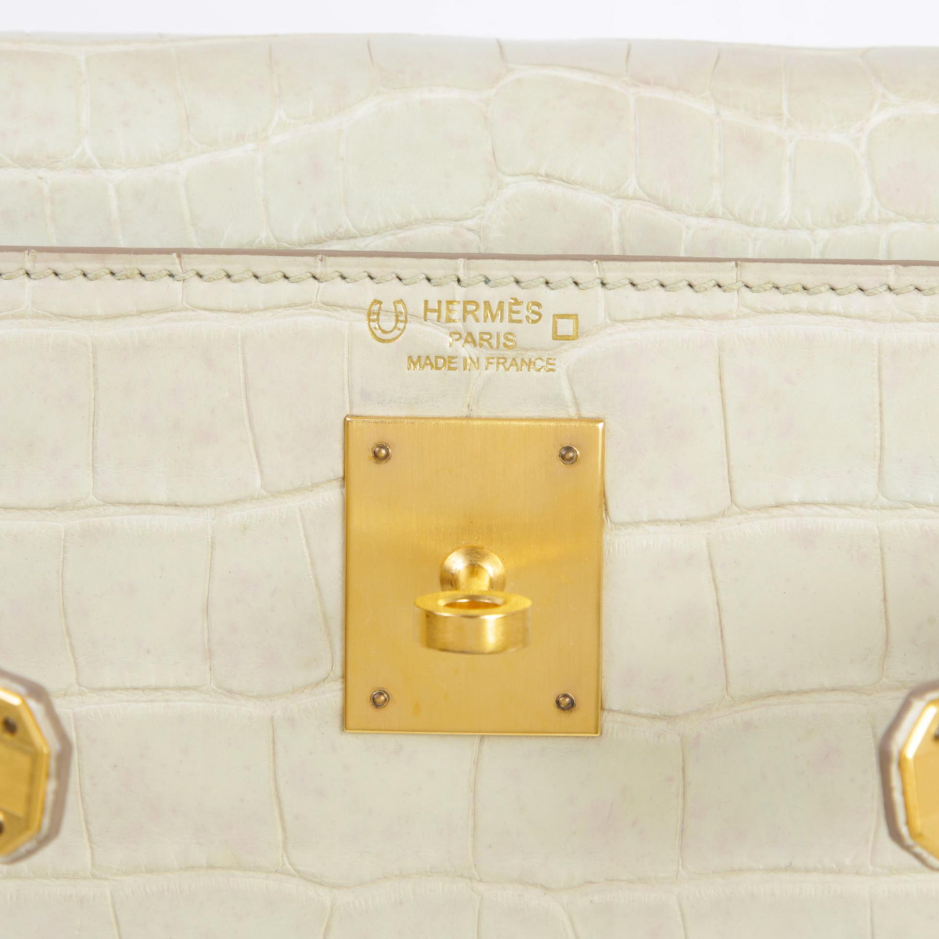 Fair ( Rank B ) HERMÈS Kelly 28 Beton (8L) Bleu Paon (7F) Matte Alligator Brushed Gold hardware C (2018) - 12