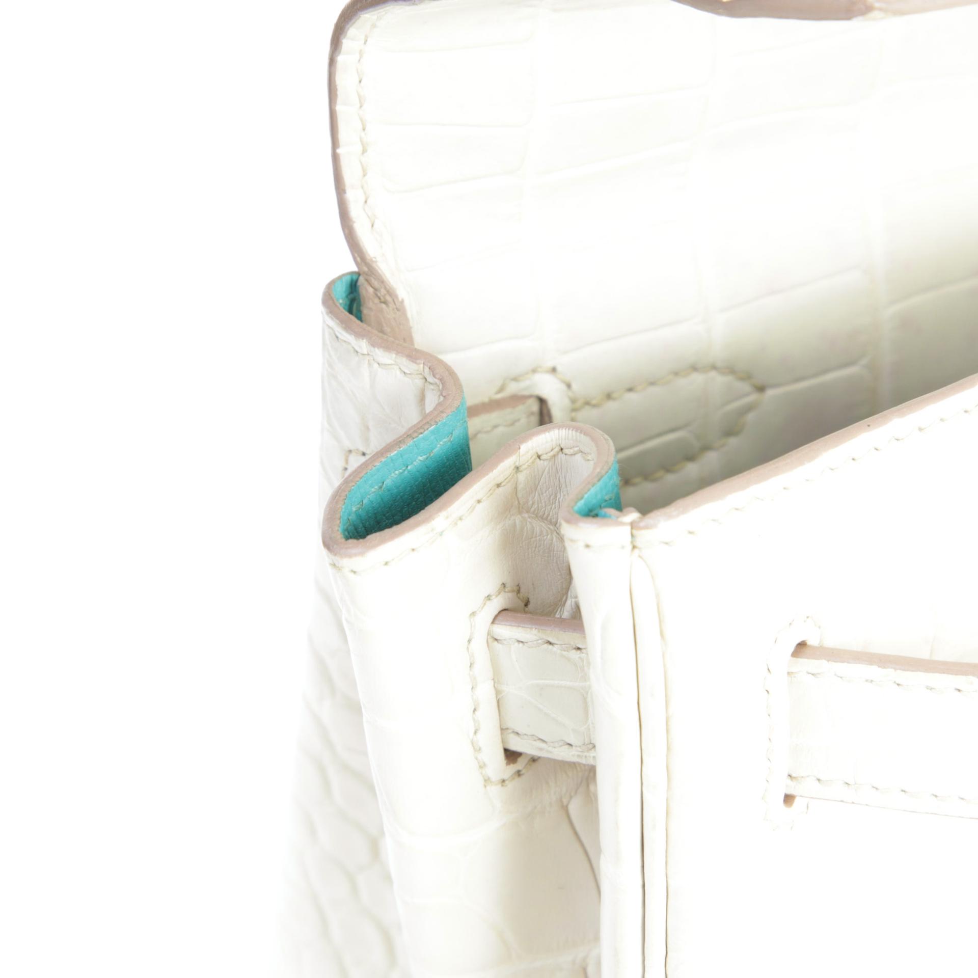 Fair ( Rank B ) HERMÈS Kelly 28 Beton (8L) Bleu Paon (7F) Matte Alligator Brushed Gold hardware C (2018) - 15