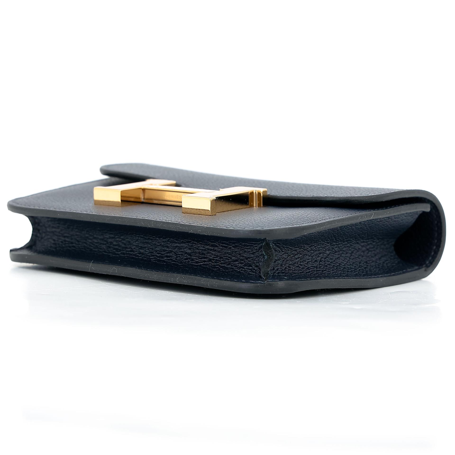 Unused ( Rank NS ) HERMÈS Constance Slim Wallet Bleu Nuit (2Z) Evercolor Gold hardware U (2022) - 6