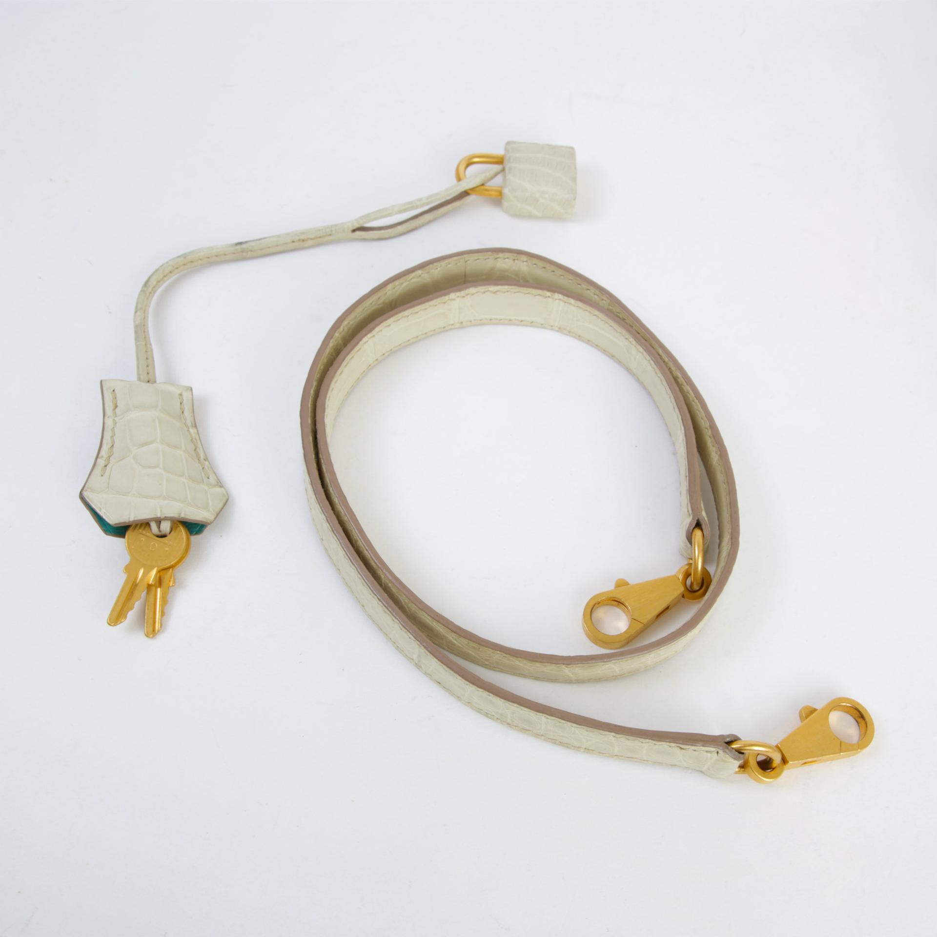 Fair ( Rank B ) HERMÈS Kelly 28 Beton (8L) Bleu Paon (7F) Matte Alligator Brushed Gold hardware C (2018) - 17