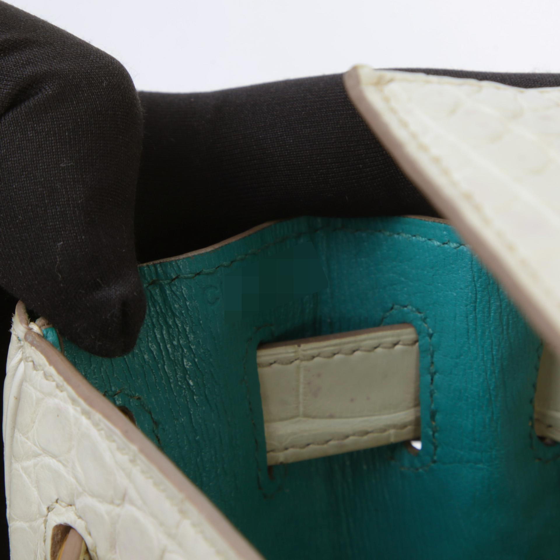 Fair ( Rank B ) HERMÈS Kelly 28 Beton (8L) Bleu Paon (7F) Matte Alligator Brushed Gold hardware C (2018) - 16
