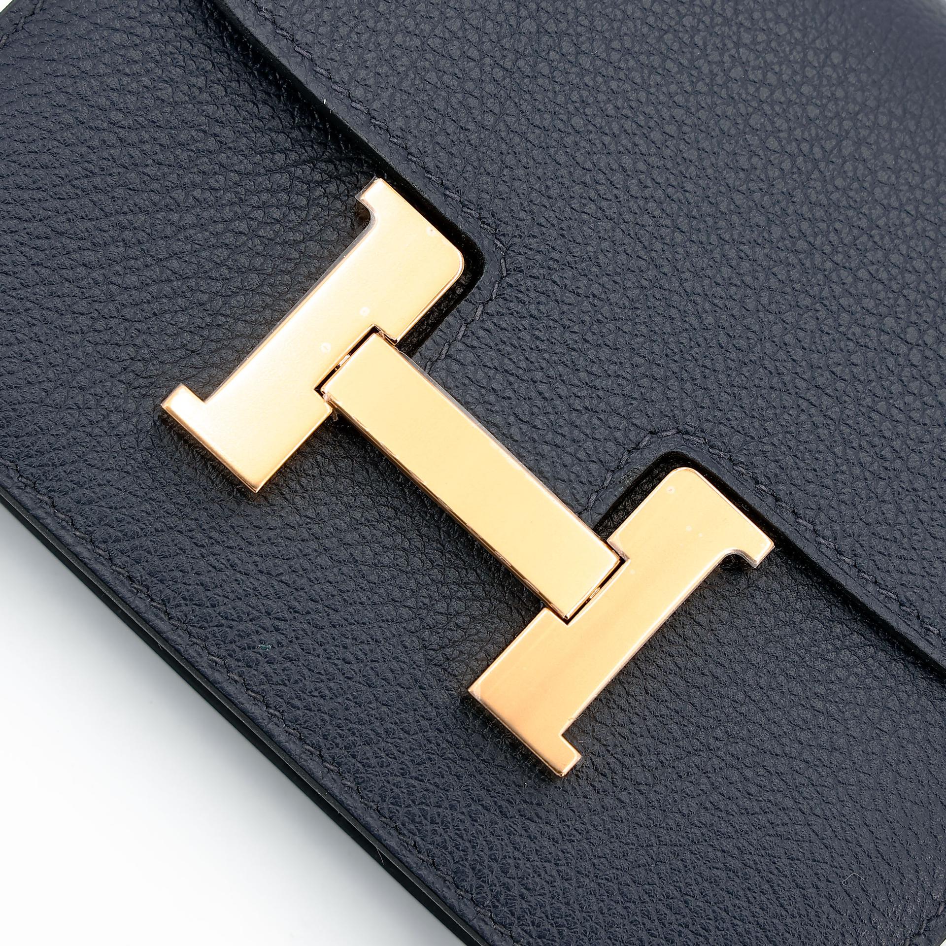 Unused ( Rank NS ) HERMÈS Constance Slim Wallet Bleu Nuit (2Z) Evercolor Gold hardware U (2022) - 10