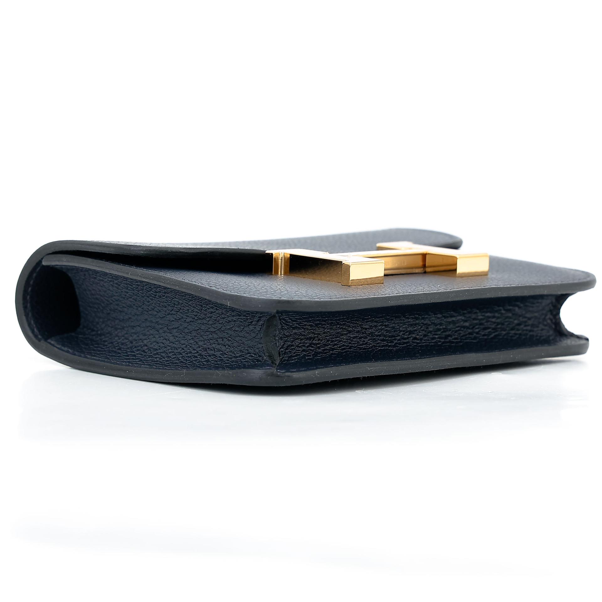 Unused ( Rank NS ) HERMÈS Constance Slim Wallet Bleu Nuit (2Z) Evercolor Gold hardware U (2022) - 7