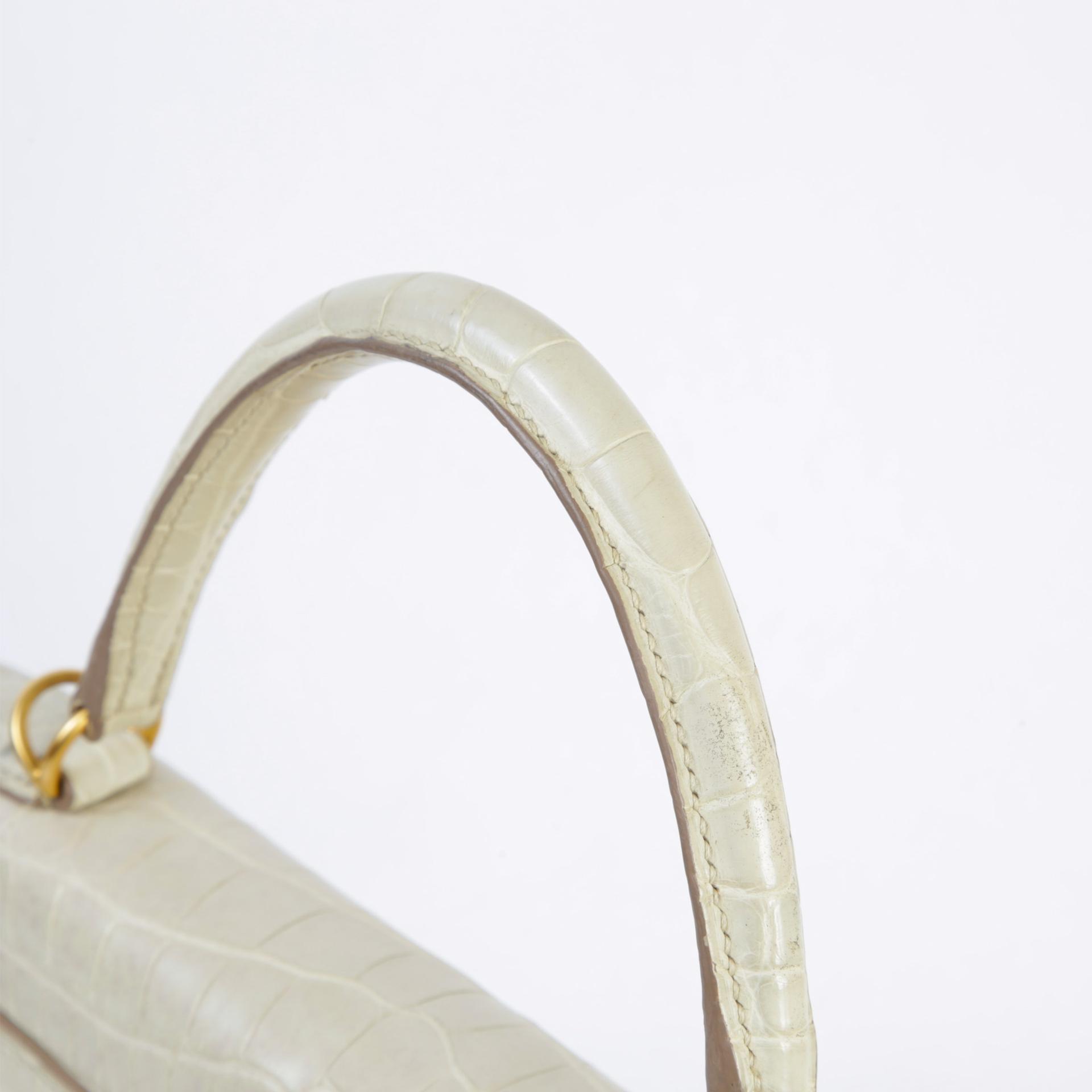 Fair ( Rank B ) HERMÈS Kelly 28 Beton (8L) Bleu Paon (7F) Matte Alligator Brushed Gold hardware C (2018) - 6