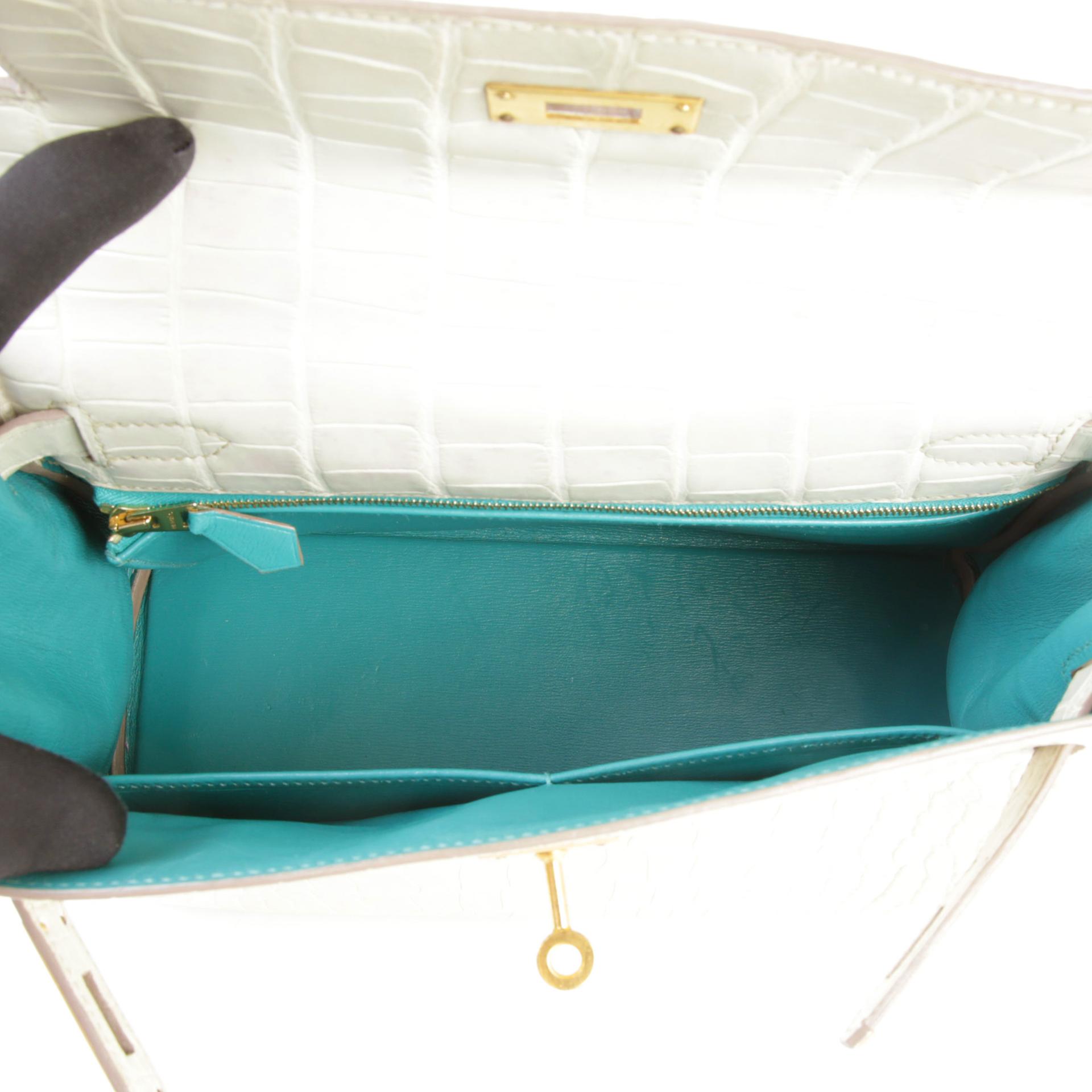 Fair ( Rank B ) HERMÈS Kelly 28 Beton (8L) Bleu Paon (7F) Matte Alligator Brushed Gold hardware C (2018) - 13