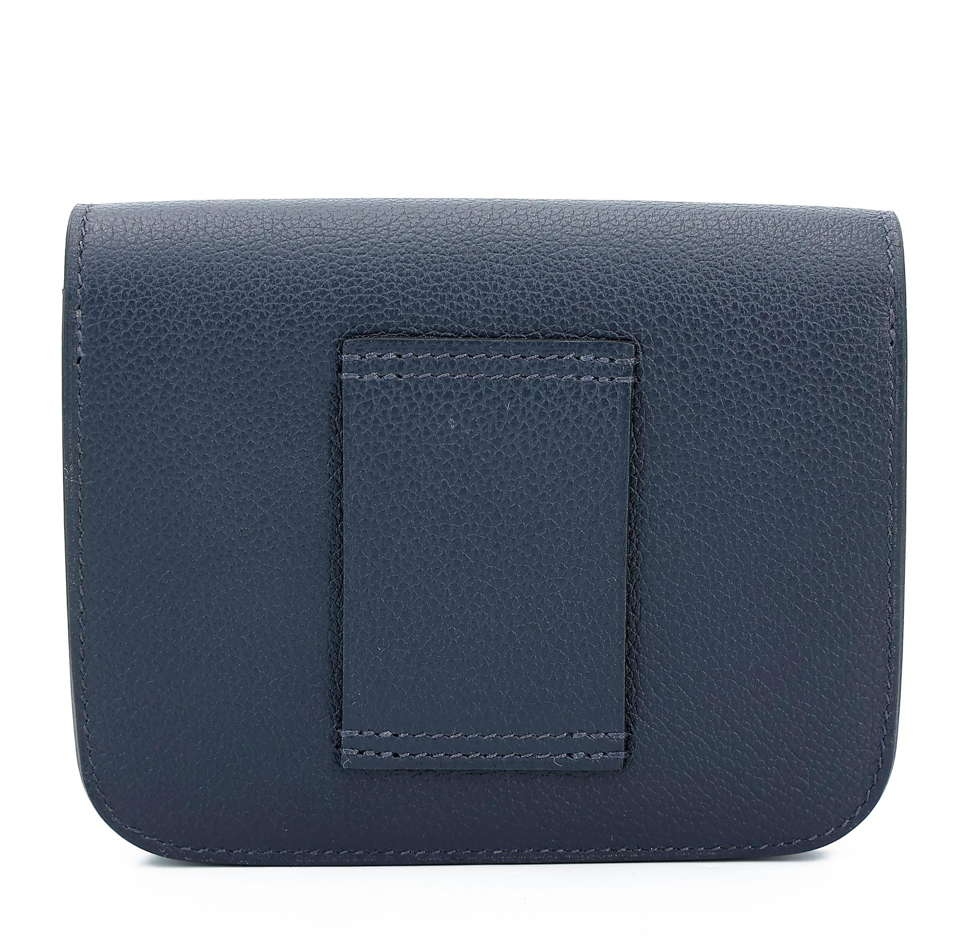 Unused ( Rank NS ) HERMÈS Constance Slim Wallet Bleu Nuit (2Z) Evercolor Gold hardware U (2022) - 2