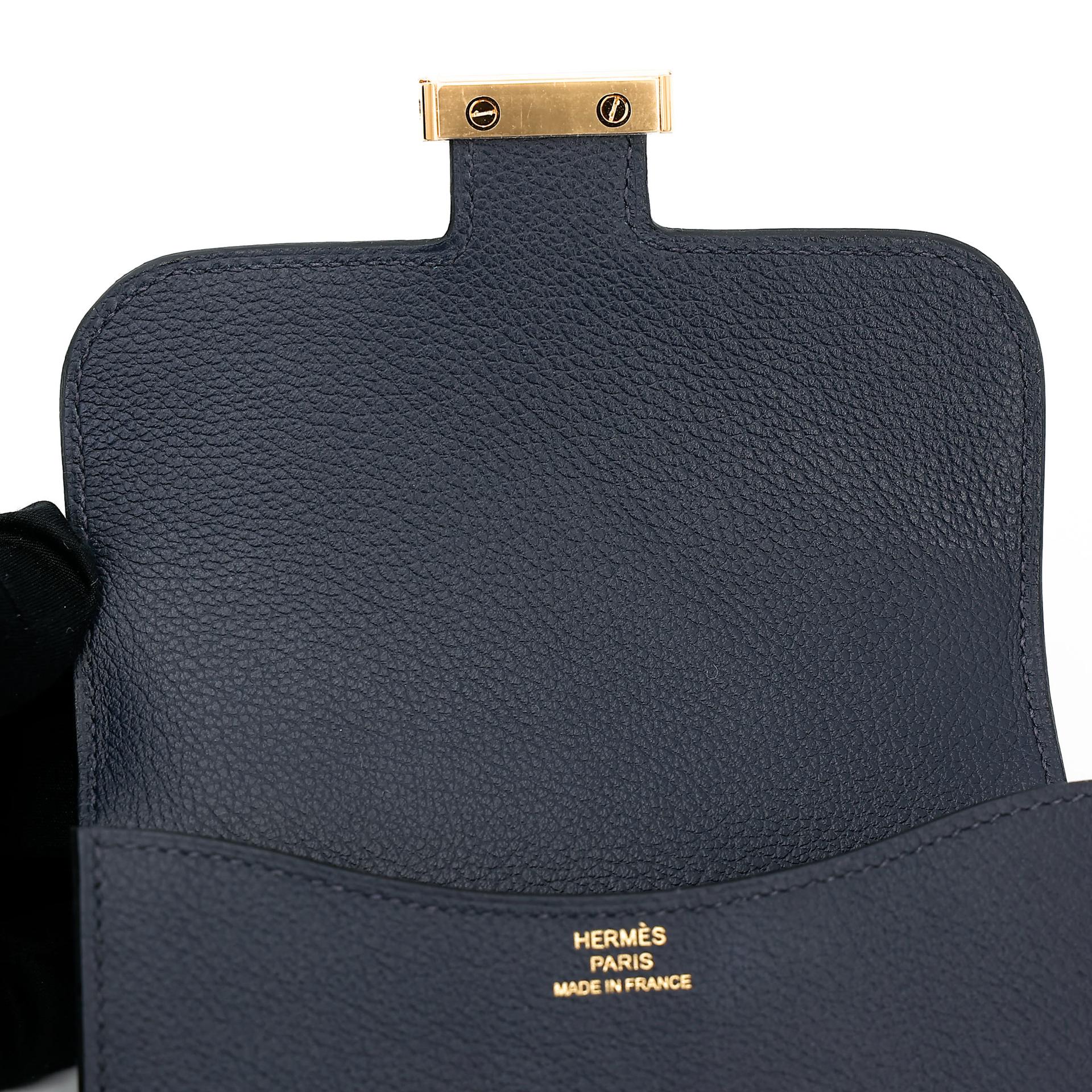 Unused ( Rank NS ) HERMÈS Constance Slim Wallet Bleu Nuit (2Z) Evercolor Gold hardware U (2022) - 12