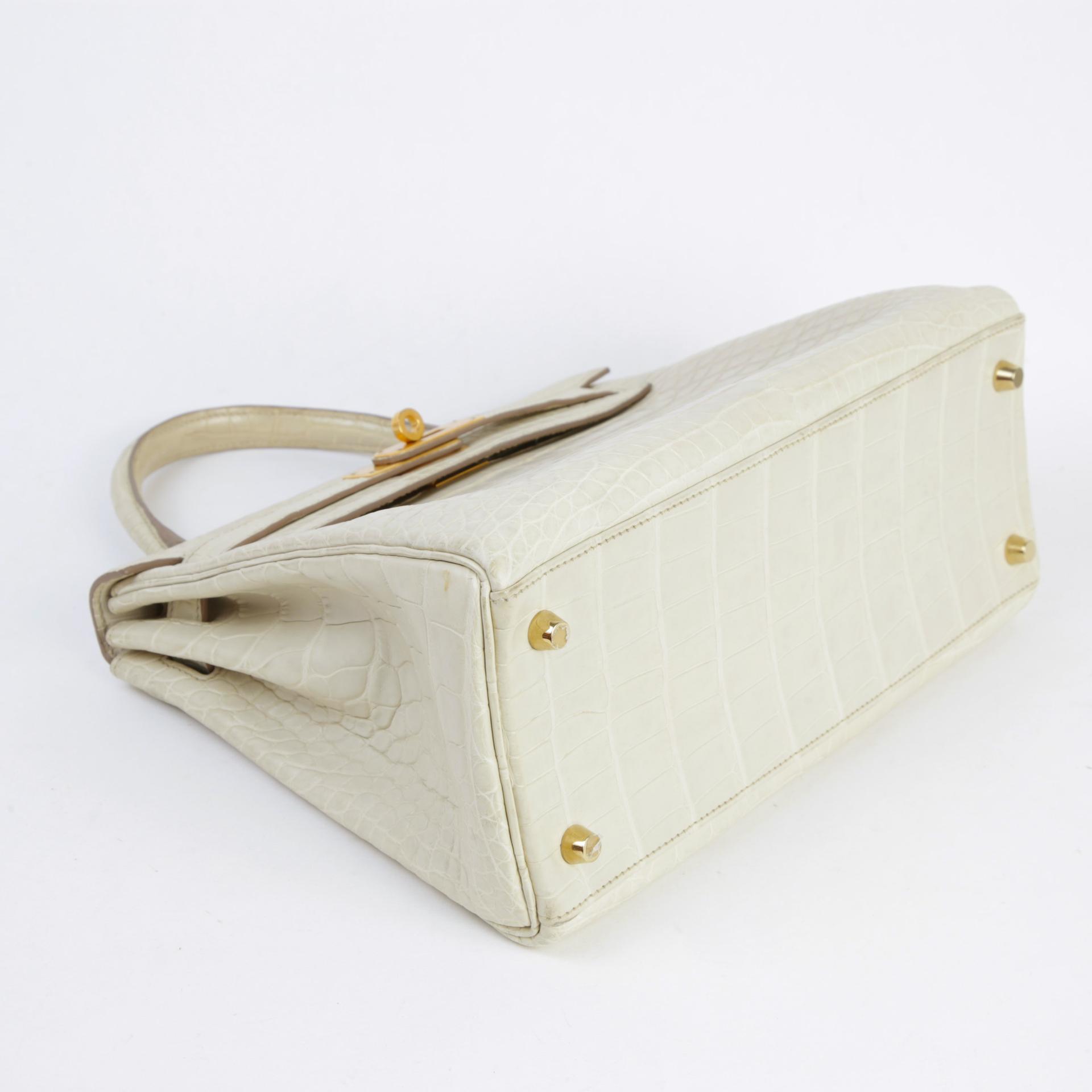 Fair ( Rank B ) HERMÈS Kelly 28 Beton (8L) Bleu Paon (7F) Matte Alligator Brushed Gold hardware C (2018) - 7