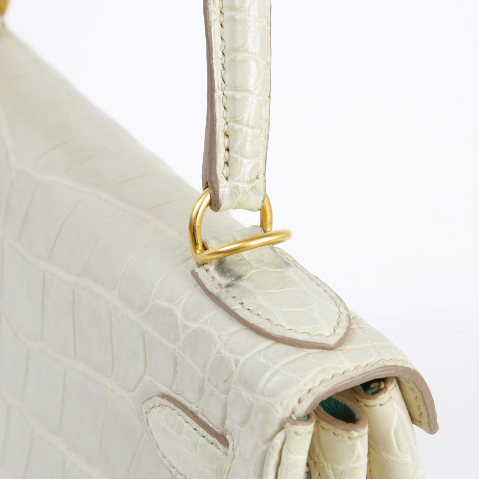 Fair ( Rank B ) HERMÈS Kelly 28 Beton (8L) Bleu Paon (7F) Matte Alligator Brushed Gold hardware C (2018) - 5