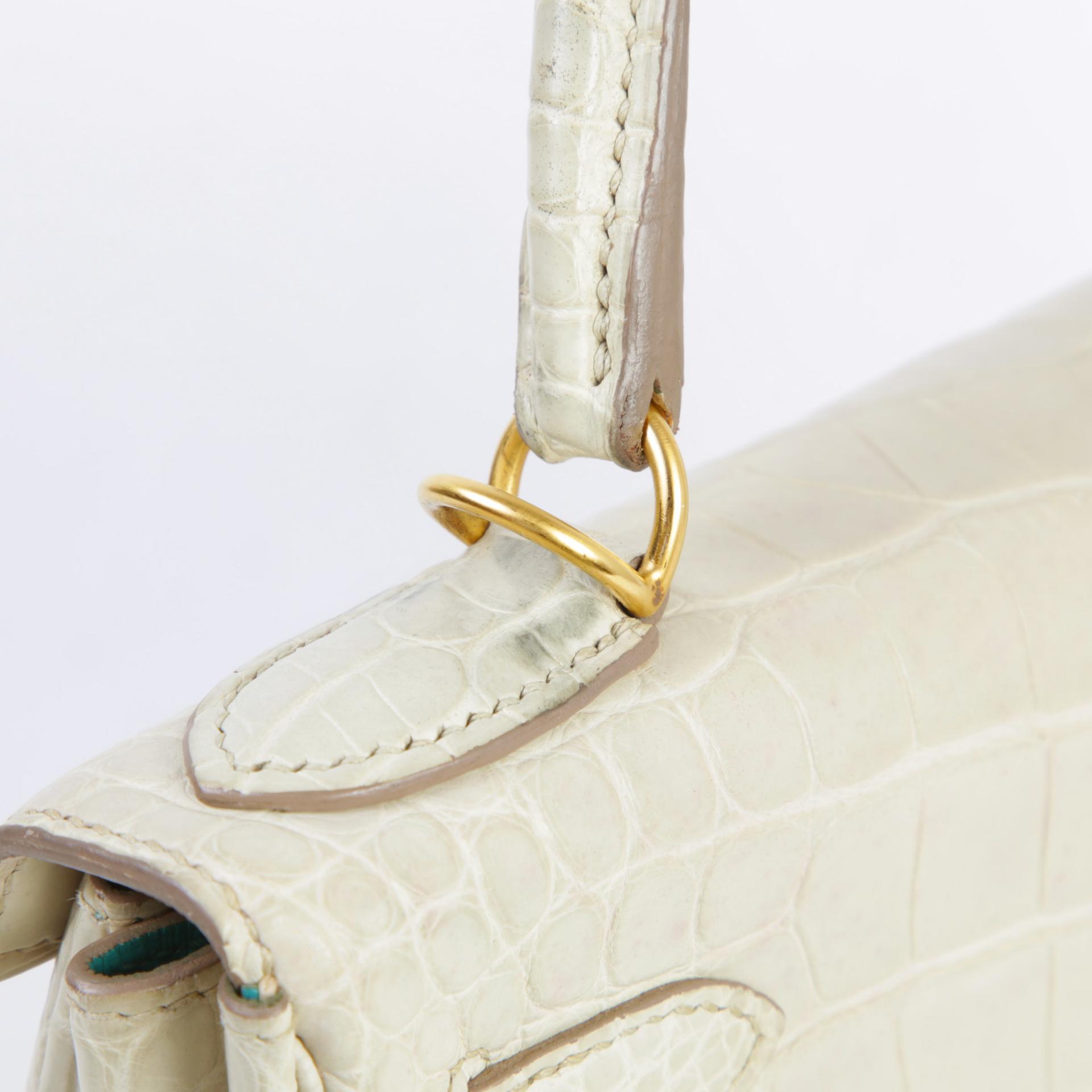 Fair ( Rank B ) HERMÈS Kelly 28 Beton (8L) Bleu Paon (7F) Matte Alligator Brushed Gold hardware C (2018) - 4