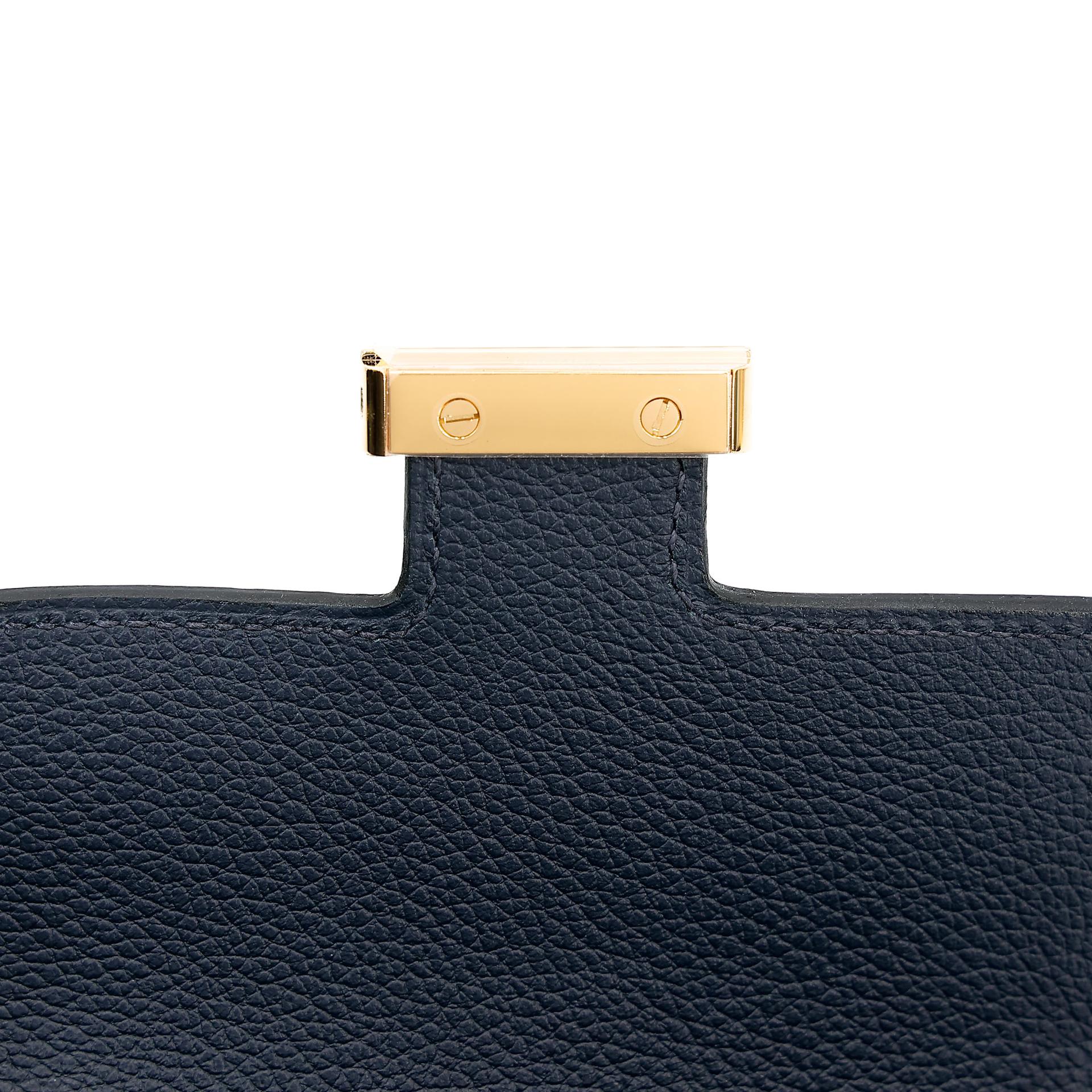 Unused ( Rank NS ) HERMÈS Constance Slim Wallet Bleu Nuit (2Z) Evercolor Gold hardware U (2022) - 11