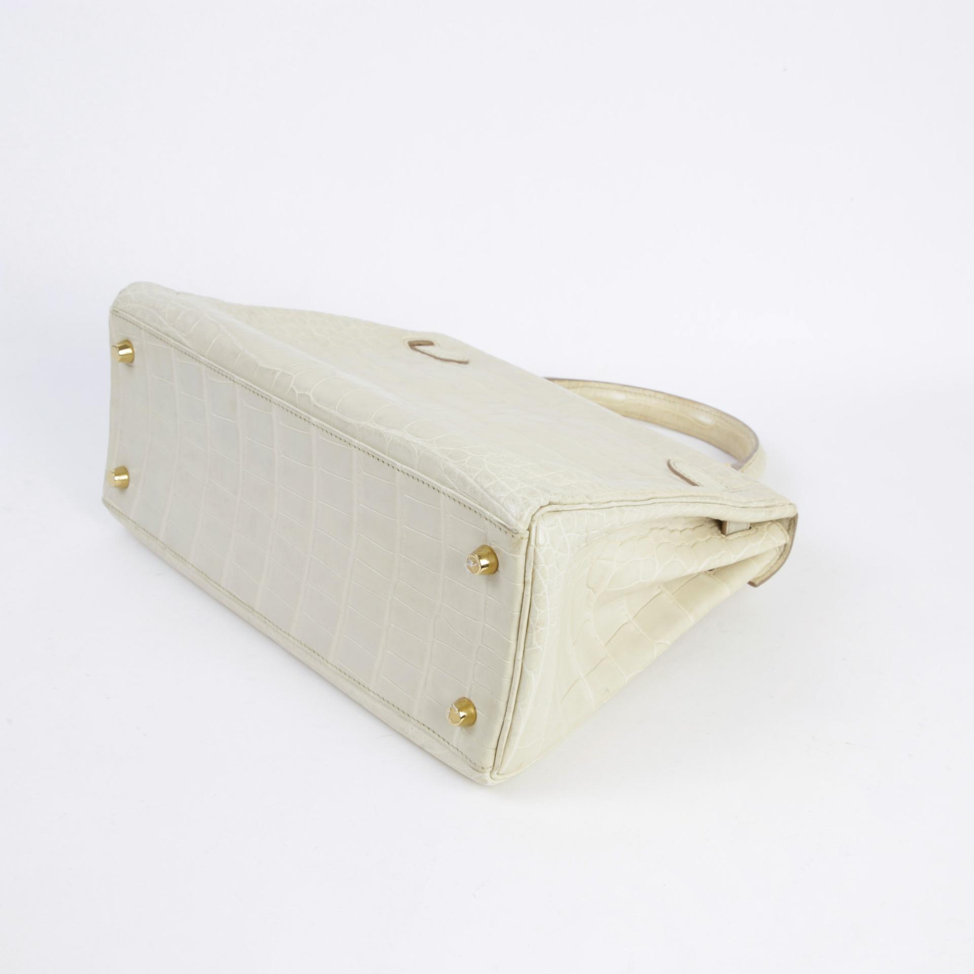 Fair ( Rank B ) HERMÈS Kelly 28 Beton (8L) Bleu Paon (7F) Matte Alligator Brushed Gold hardware C (2018) - 10