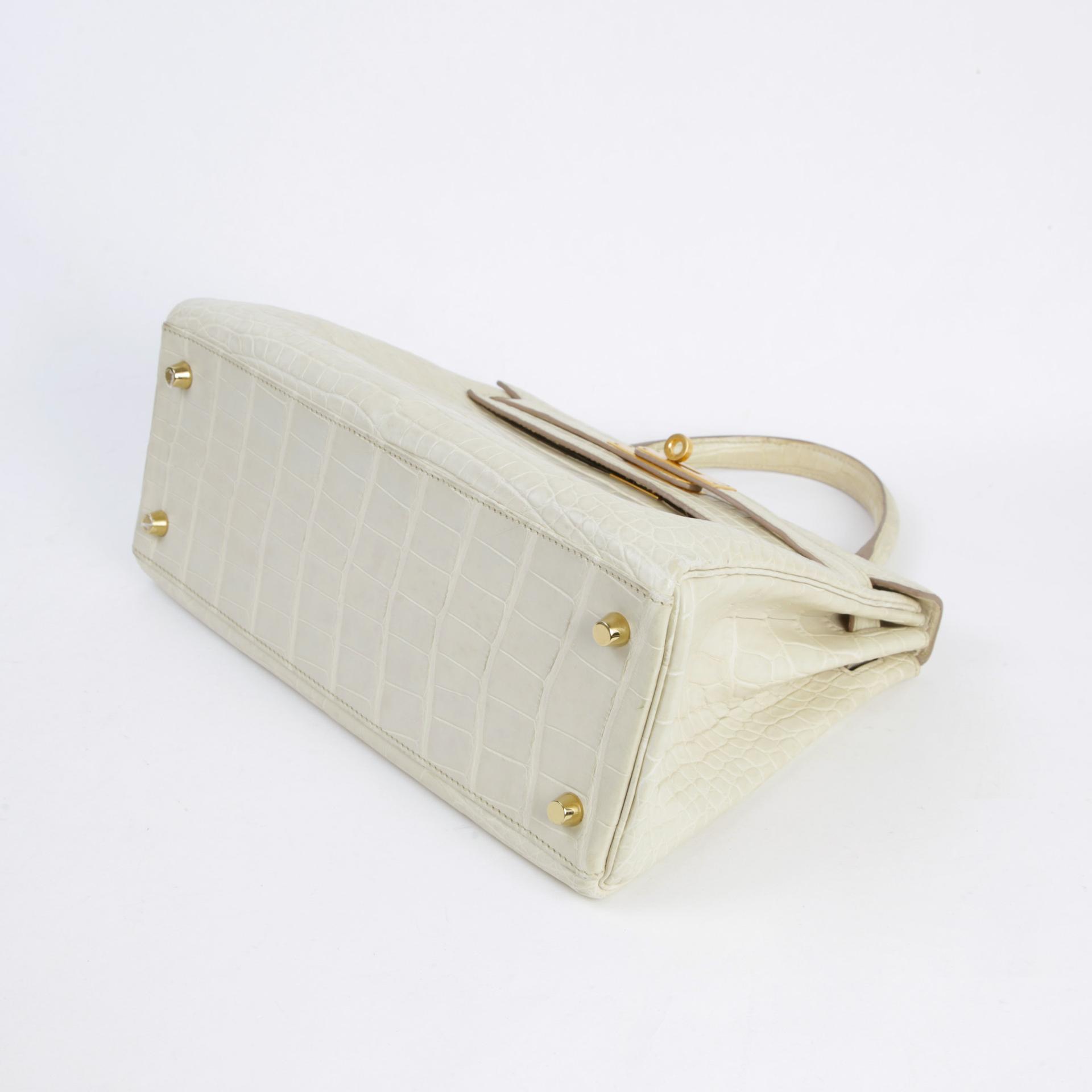Fair ( Rank B ) HERMÈS Kelly 28 Beton (8L) Bleu Paon (7F) Matte Alligator Brushed Gold hardware C (2018) - 8
