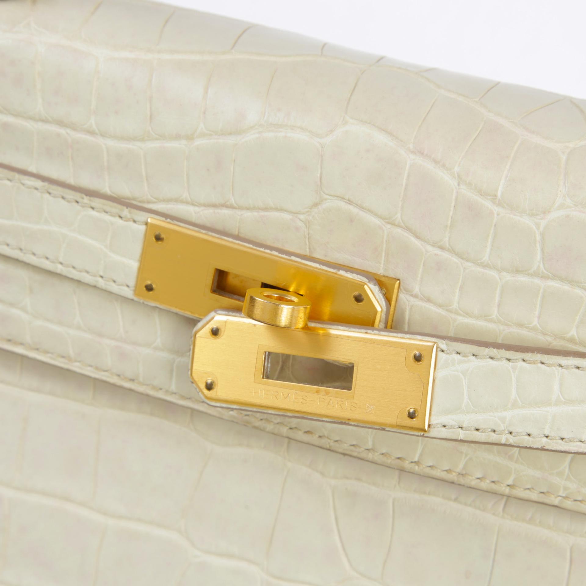 Fair ( Rank B ) HERMÈS Kelly 28 Beton (8L) Bleu Paon (7F) Matte Alligator Brushed Gold hardware C (2018) - 11