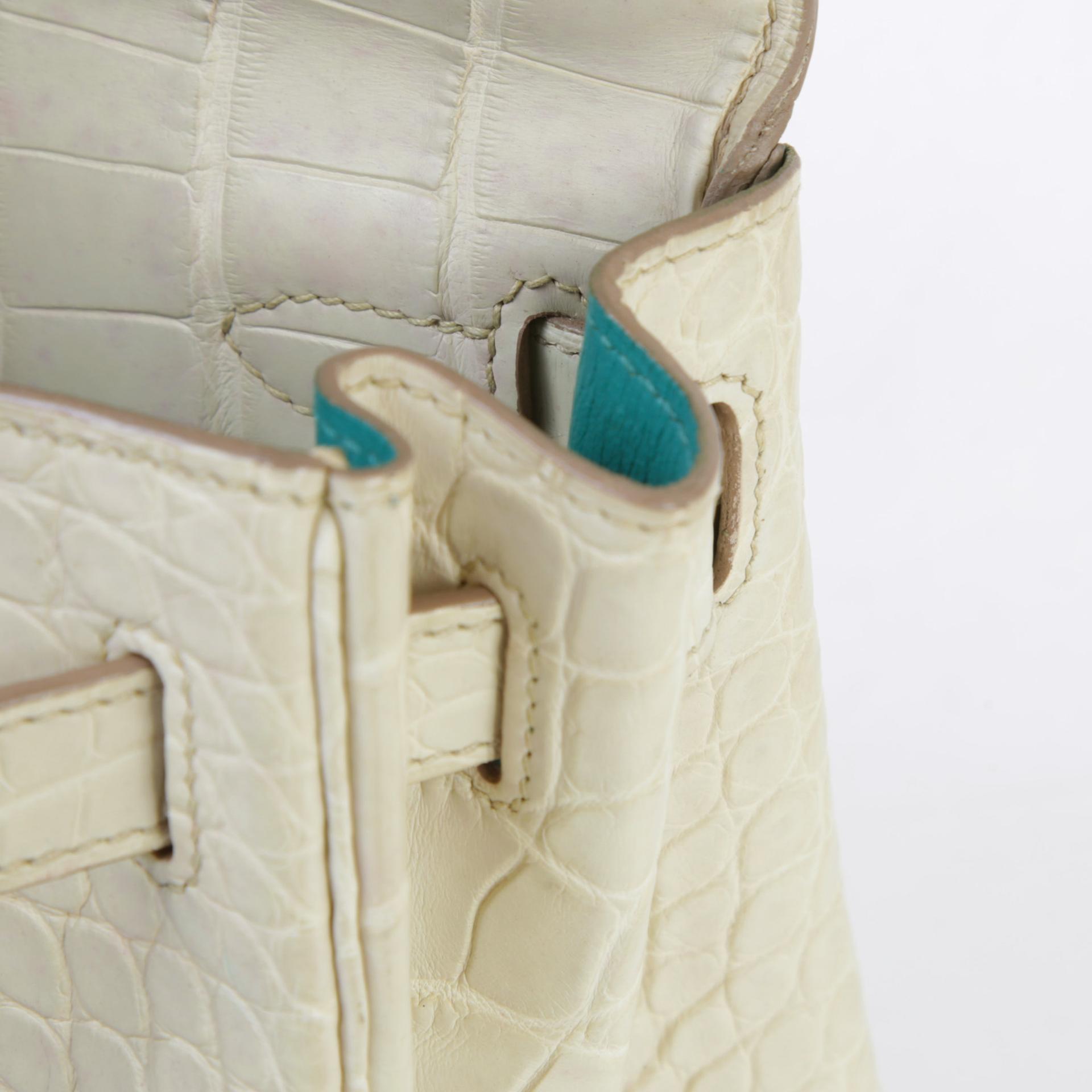 Fair ( Rank B ) HERMÈS Kelly 28 Beton (8L) Bleu Paon (7F) Matte Alligator Brushed Gold hardware C (2018) - 14