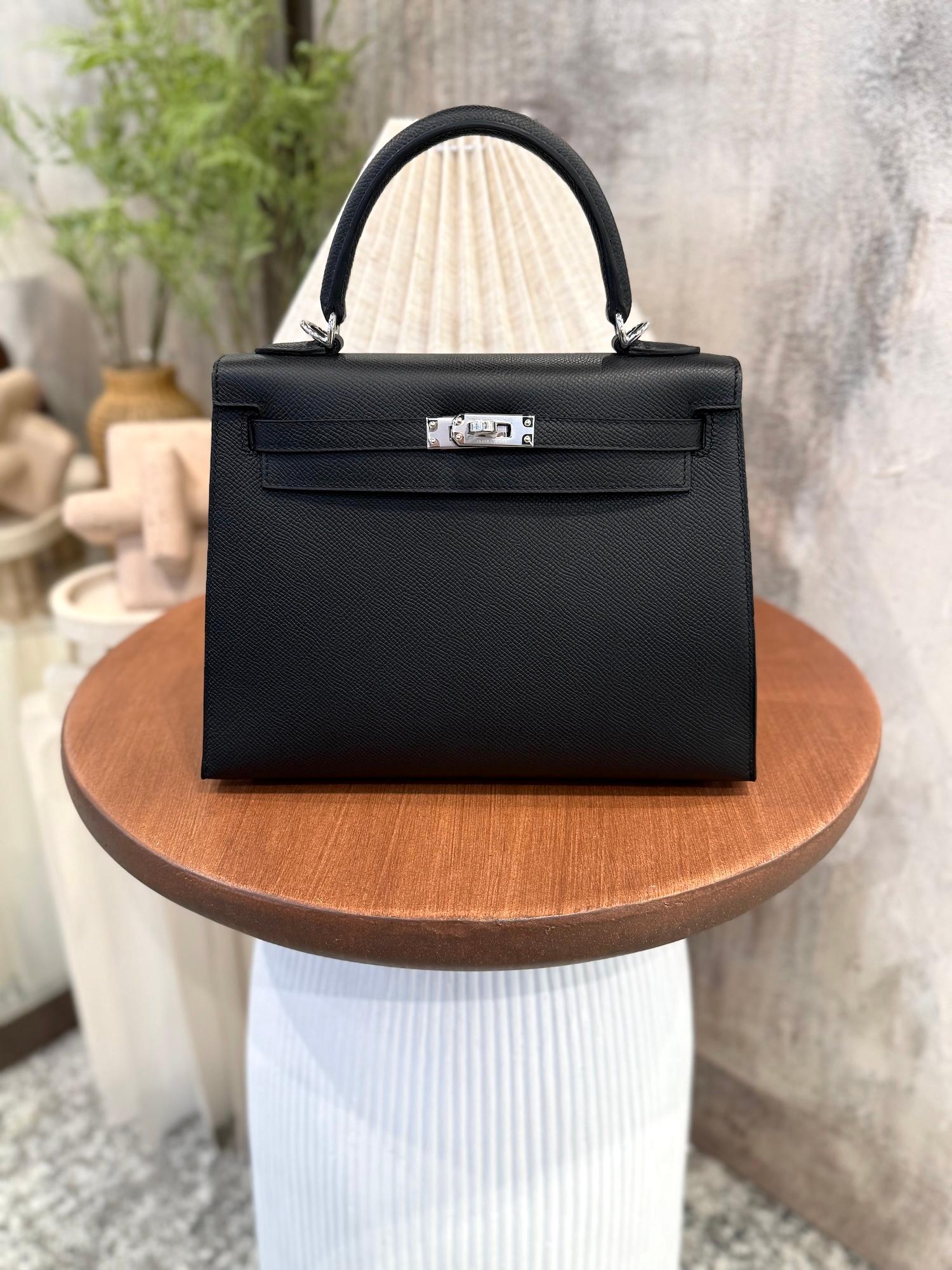 Brand New ( Rank N ) HERMÈS Kelly 25 Sellier Noir (89) Epsom Palladium hardware K (2025) - 4