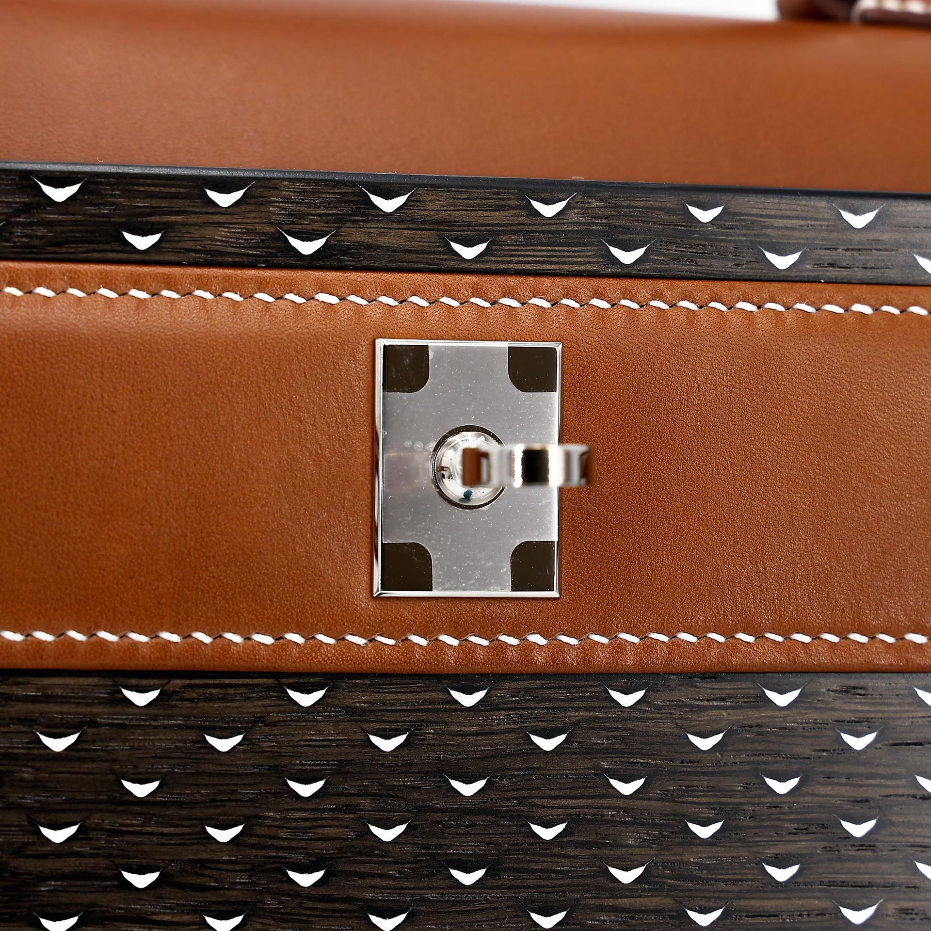 Excellent ( Rank SA ) HERMÈS Limited Edition Kelly Wood 22 Noir (89) Fauve (34) Barenia Wood Palladium hardware Z (2021) - 23