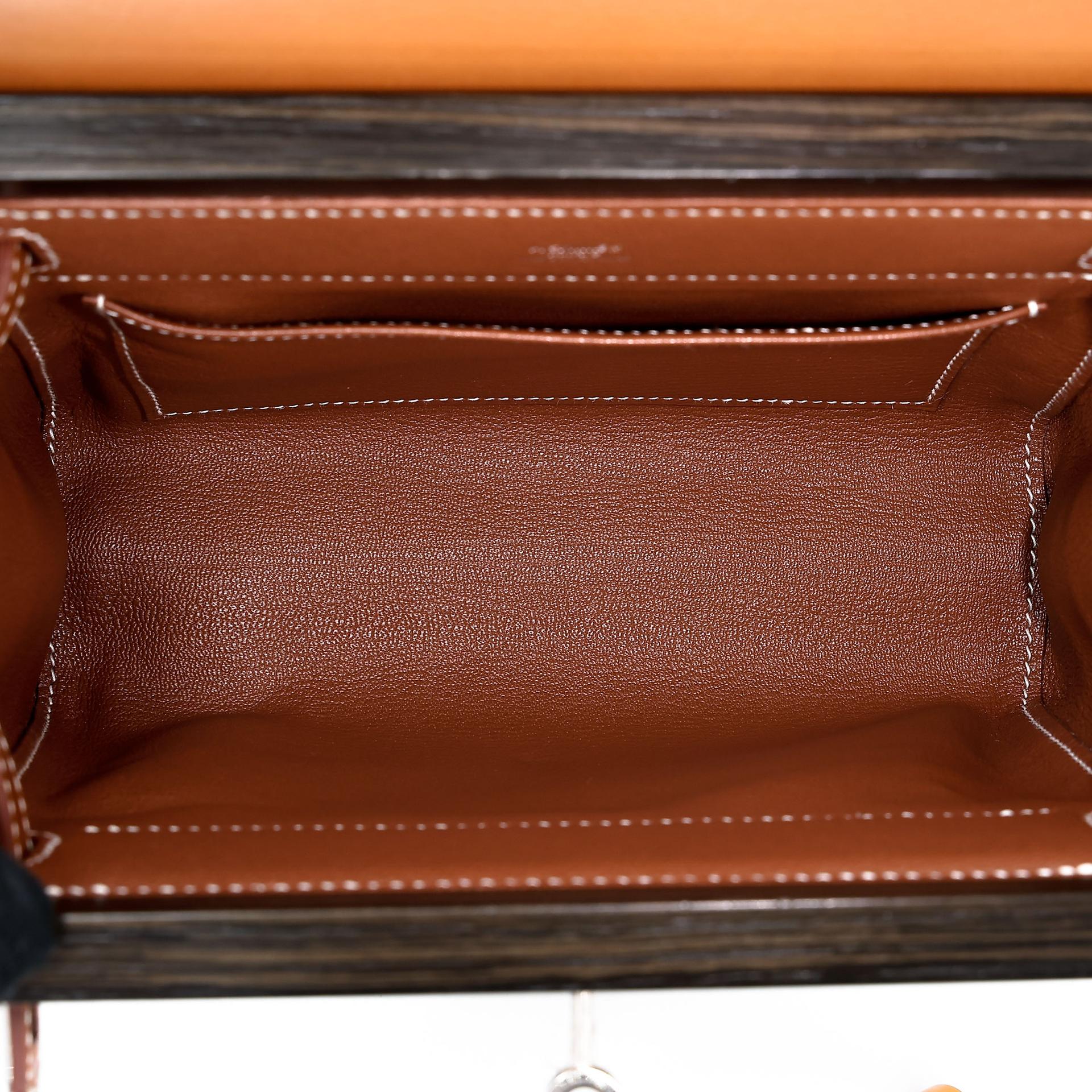 Excellent ( Rank SA ) HERMÈS Limited Edition Kelly Wood 22 Noir (89) Fauve (34) Barenia Wood Palladium hardware Z (2021) - 33