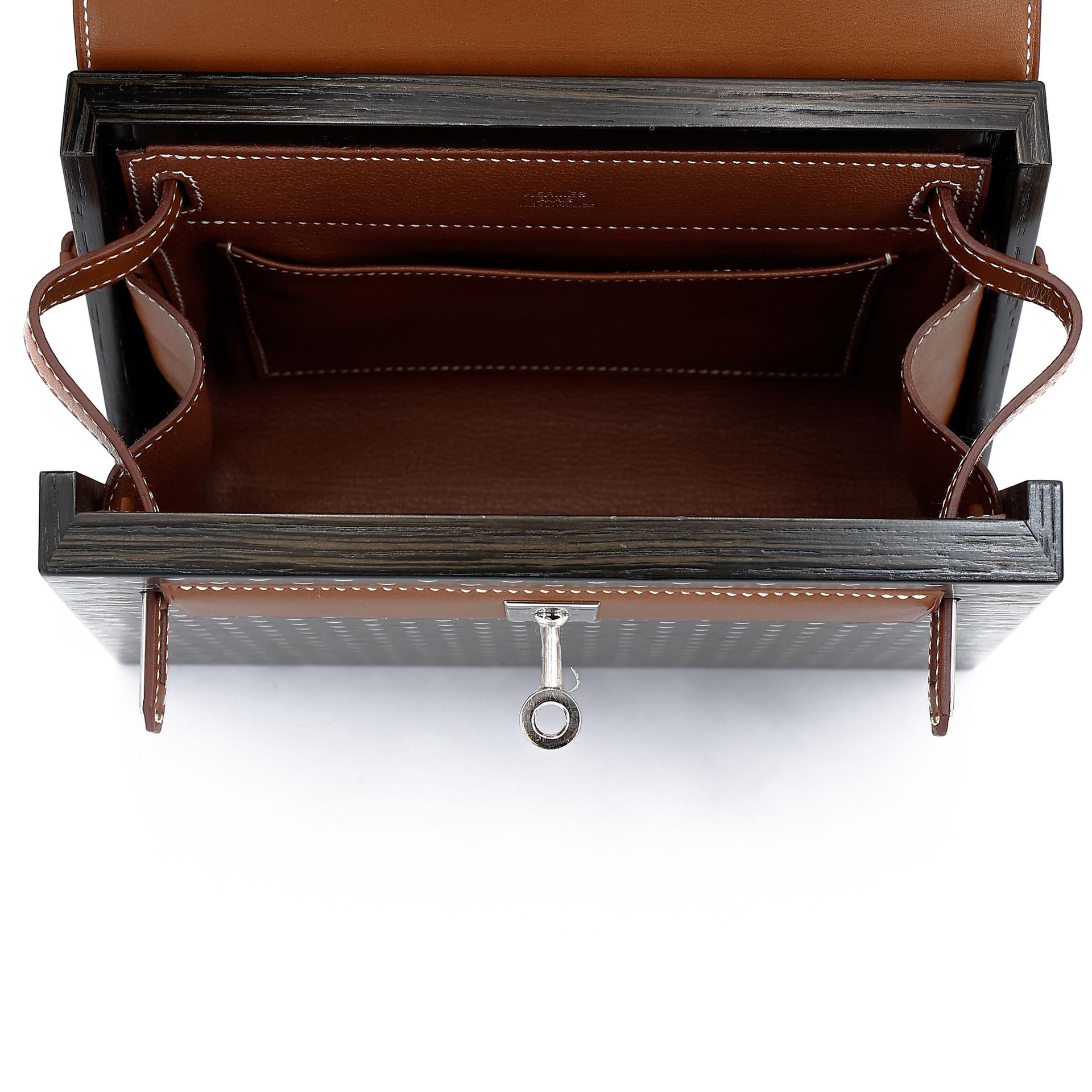 Excellent ( Rank SA ) HERMÈS Limited Edition Kelly Wood 22 Noir (89) Fauve (34) Barenia Wood Palladium hardware Z (2021) - 29